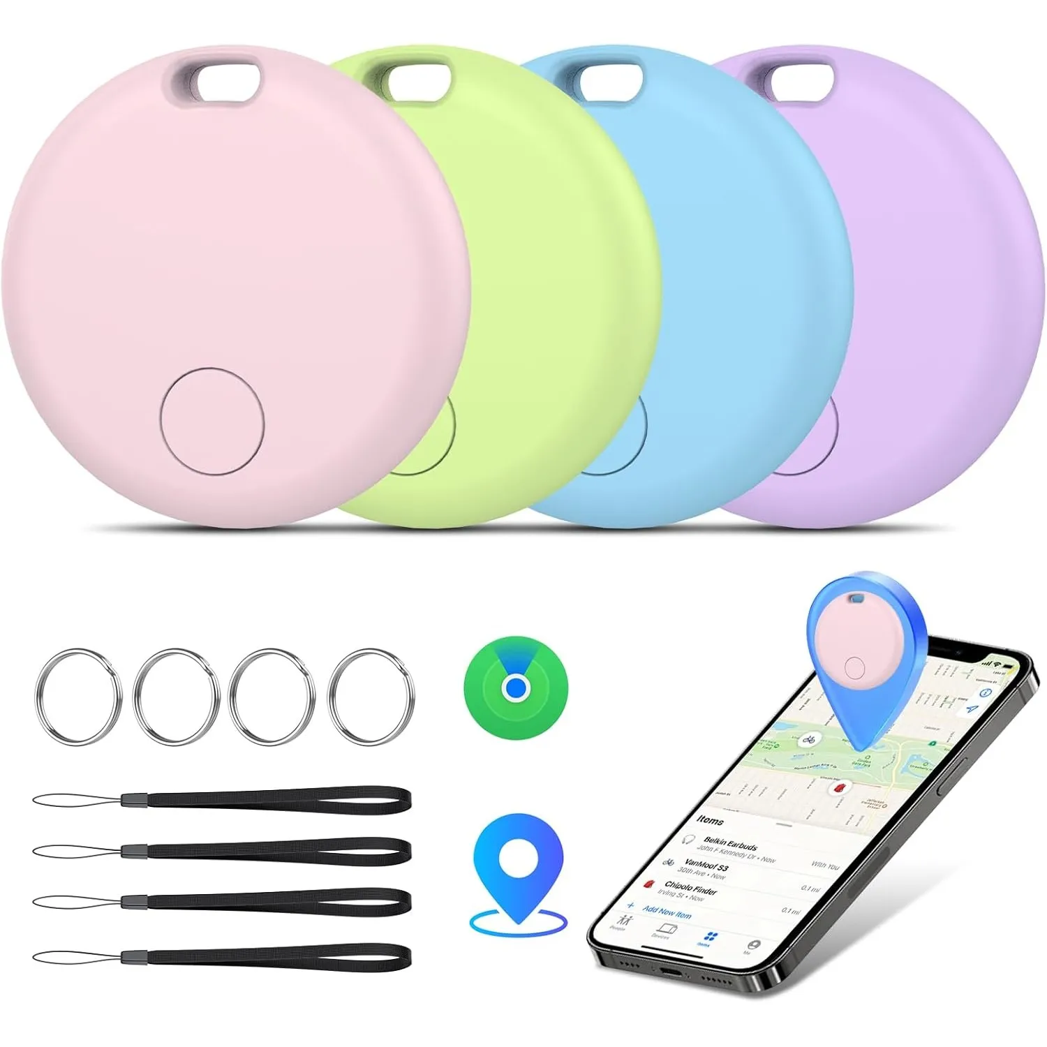 Tag Schlüsselfinder, Tracker Tag Kompatibel mit Apple Wo ist? APP (Nur iOS), Koffer Tracker für Gepäck/Taschen/Key, Bat…
