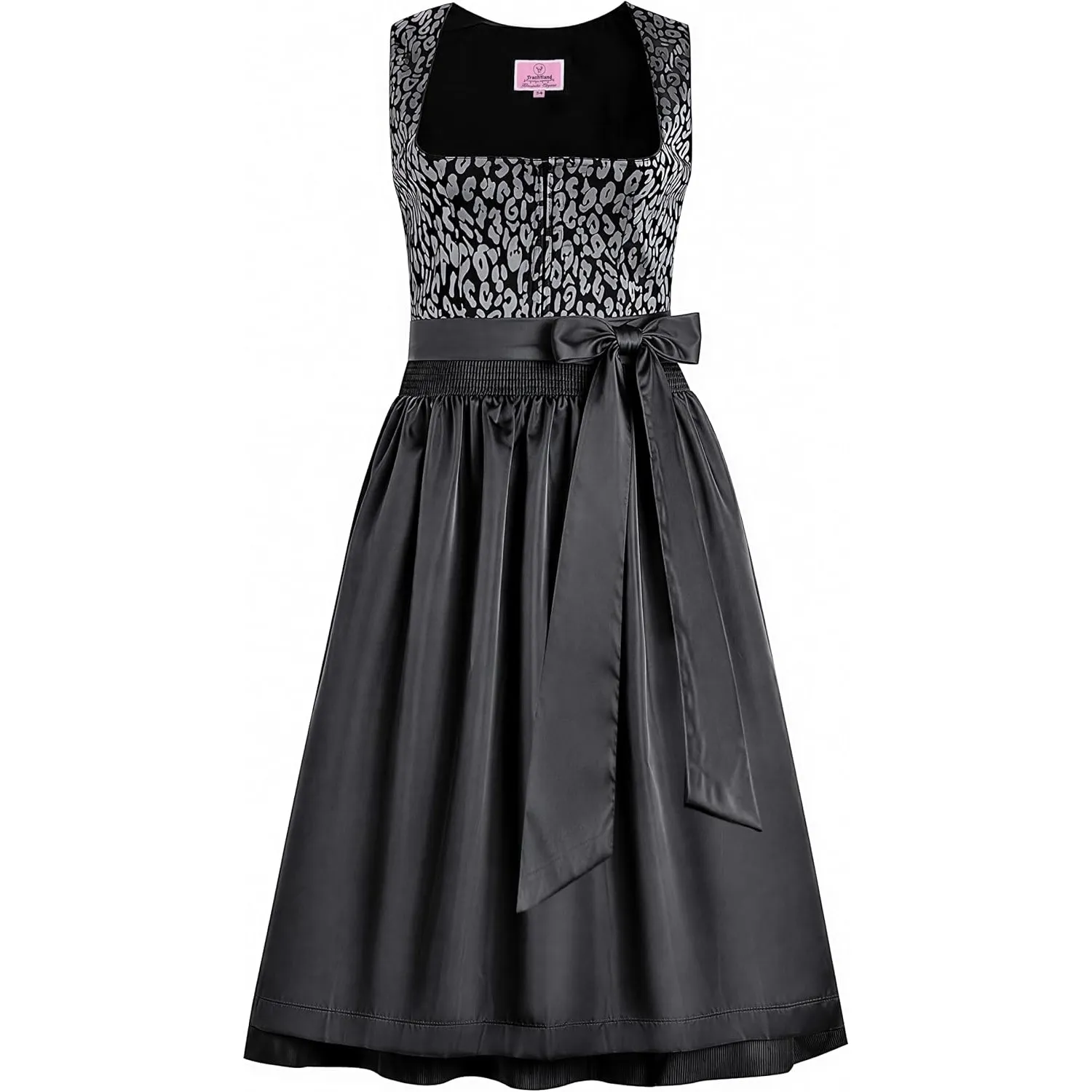 Dirndl Damen Midi 70 cm Oktoberfest Trachtenkleid Trachtenrock mit Reißverschluss vorne Schwarz Gr.34-44