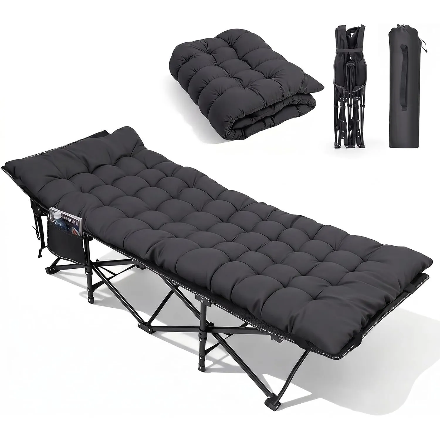 Sekey Feldbett Klappbar XXL, 190 x 71 x 35 cm überbreit, Campingbett inkl. Matratze, verstärkte Stahlrohre und hochwert…