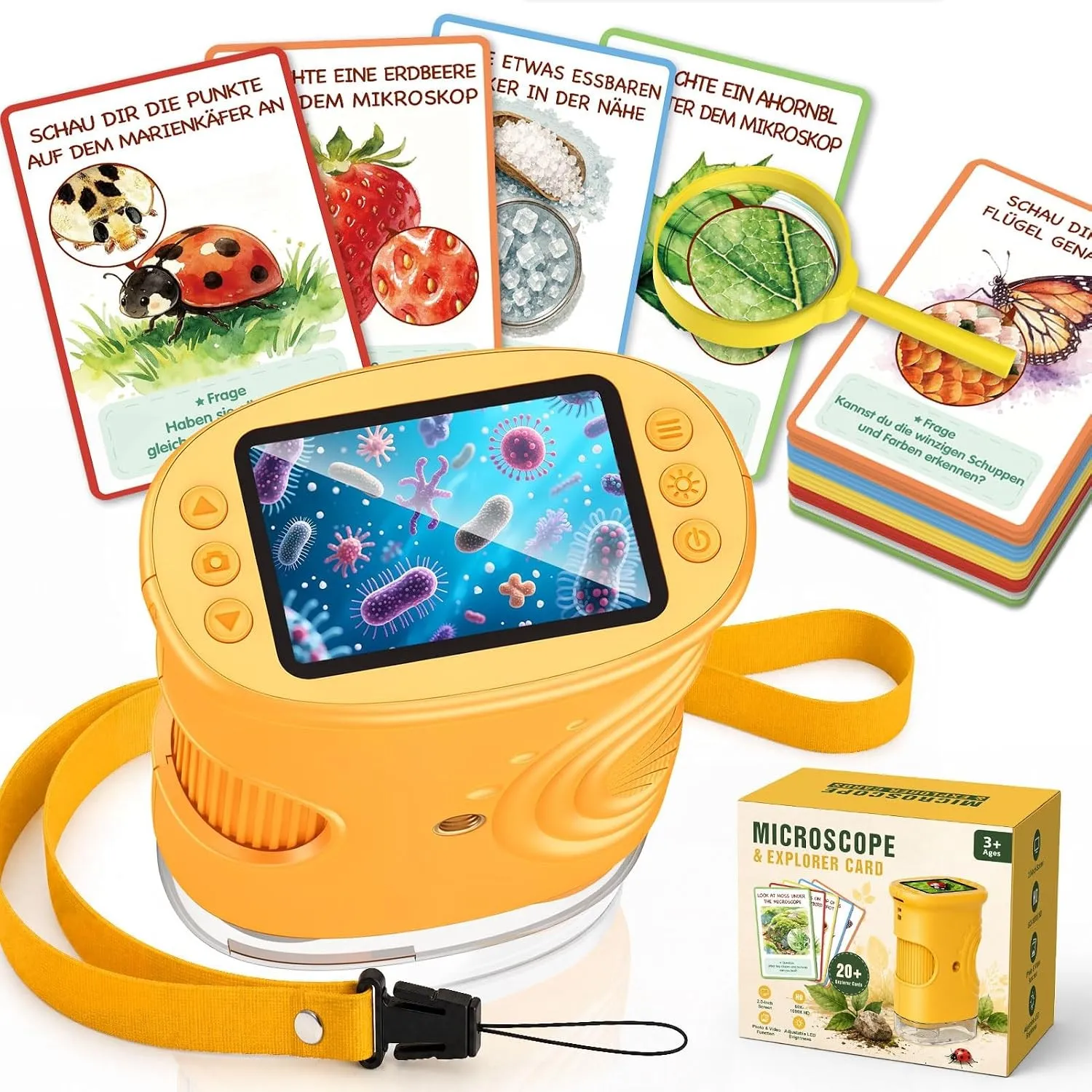 Digitales Mikroskop für Kinder mit 20+ Entdeckerkarten, 1000X Vergrößerung und 2" HD Display-Bildschirm Spielzeug ab 3-…