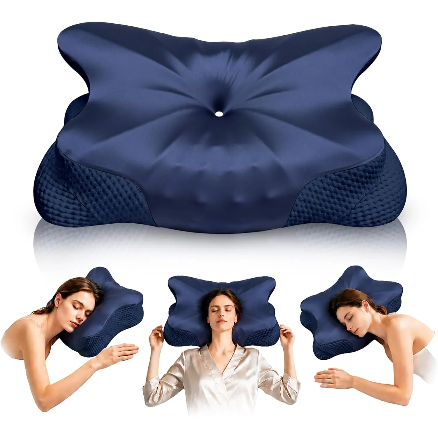 Ergonomisches Kopfkissen - Zwei Höhen Seitenschläferkissen mit Kühlender Eisseide-Bezug, OEKO-TEX STANDARD 100 Memory F…