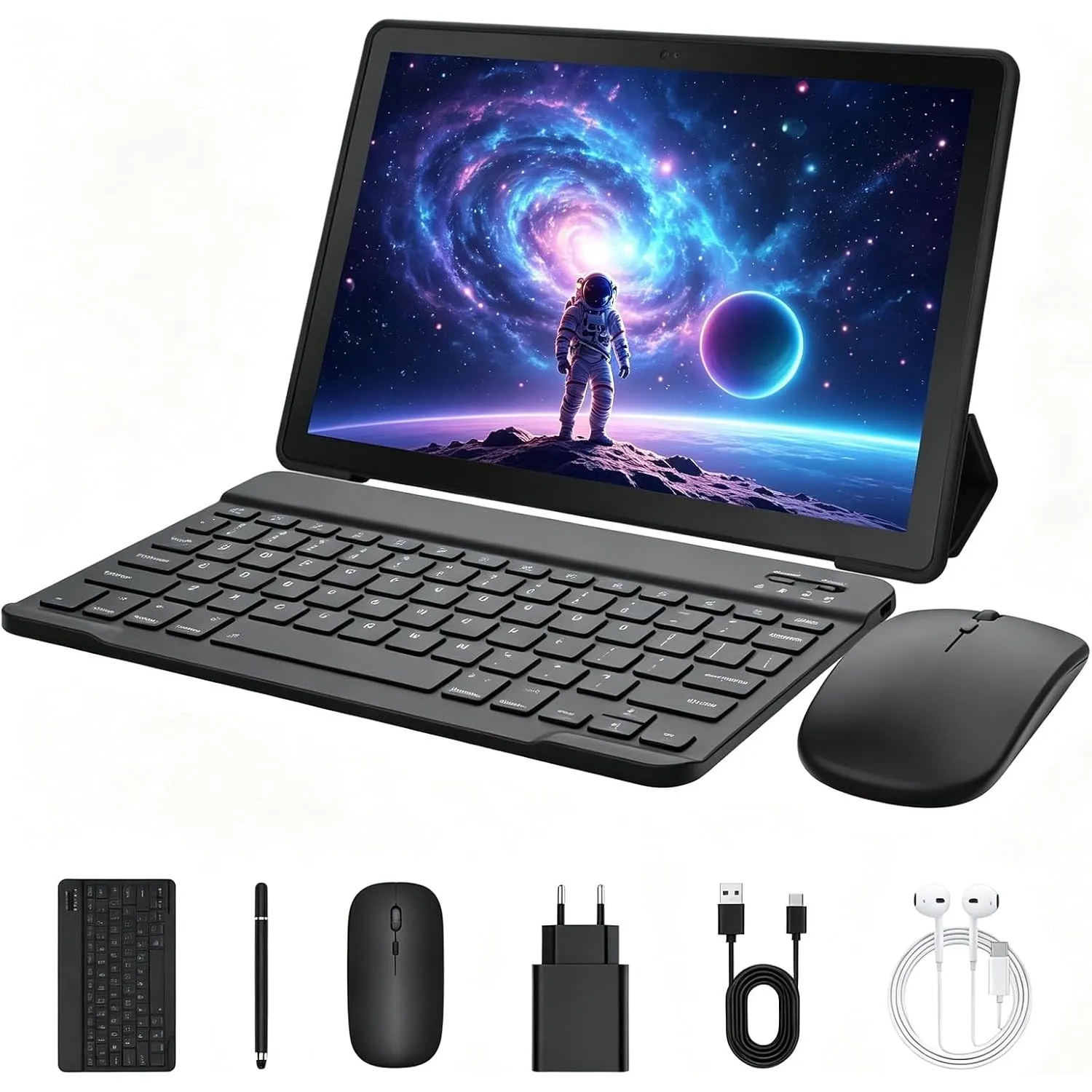 Tablet 10 Zoll Android 16 Tablets PC mit Schutzhülle Tastatur Maus Stift Kopfhörer Netzteil Kabel 24 GB RAM 64 GB ROM I…