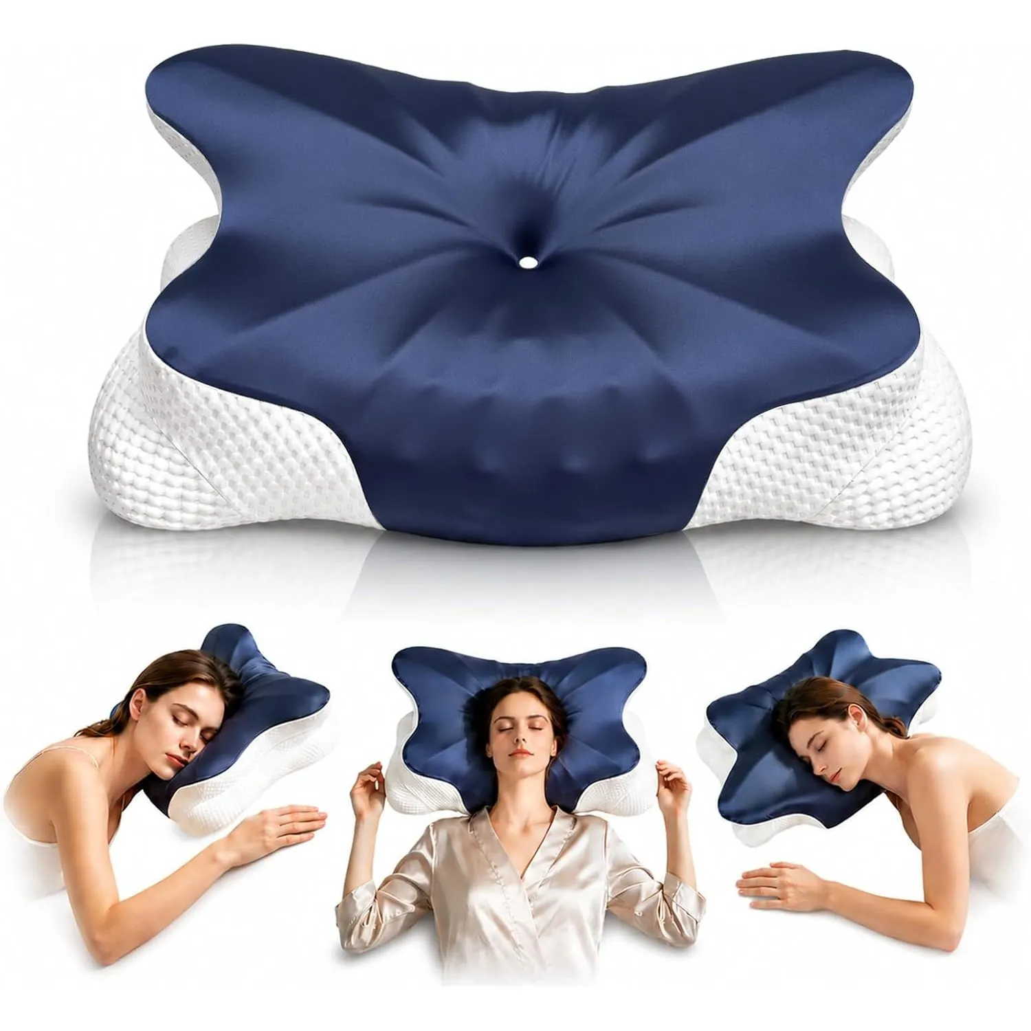 Ergonomisches Kopfkissen - Zwei Höhen Seitenschläferkissen mit Kühlender Eisseide-Bezug, Oeko-TEX Standard 100 Nackenki…