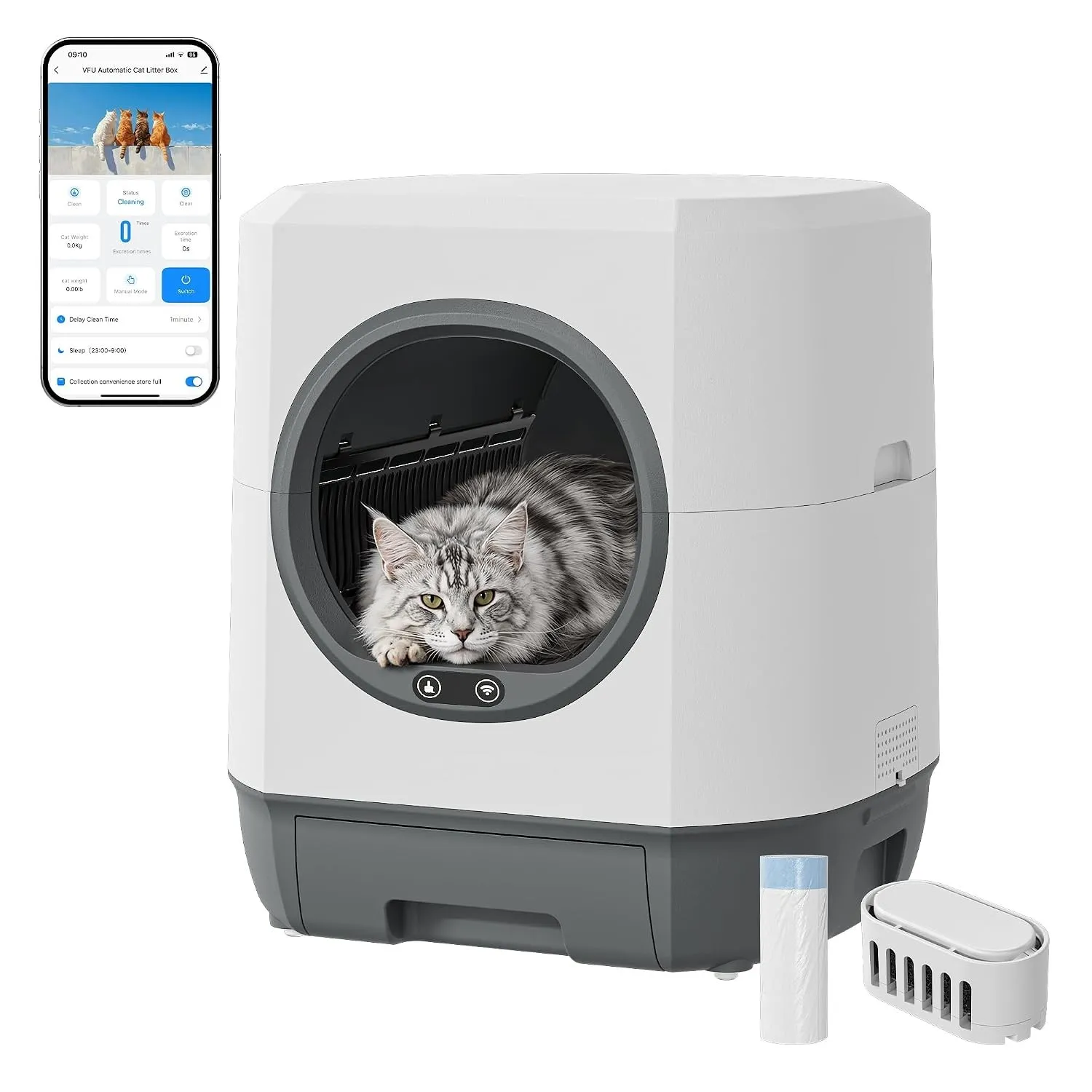 Katzenklo Selbstreinigend 90L, Katzentoilette für Mehrkatzenfamilien | Automatisches Katzenklo App-Steuerung, Geruchsbe…