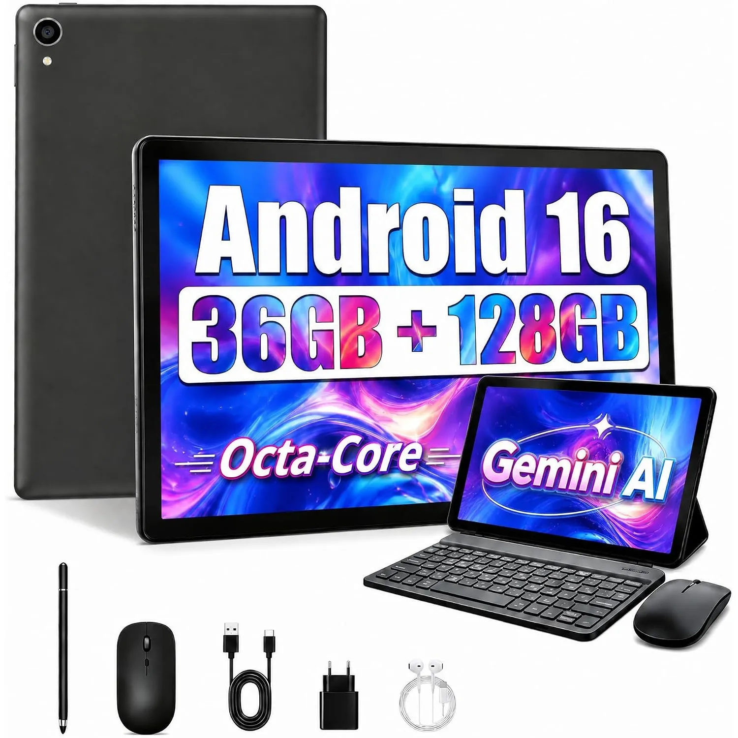 Tablet 10 Zoll Android 16 Octa-Core Prozessor 36 GB RAM 128 GB ROM 2 TB erweiterbar 1280x800 IPS 6000 mAh 2-in-1 Tablet…