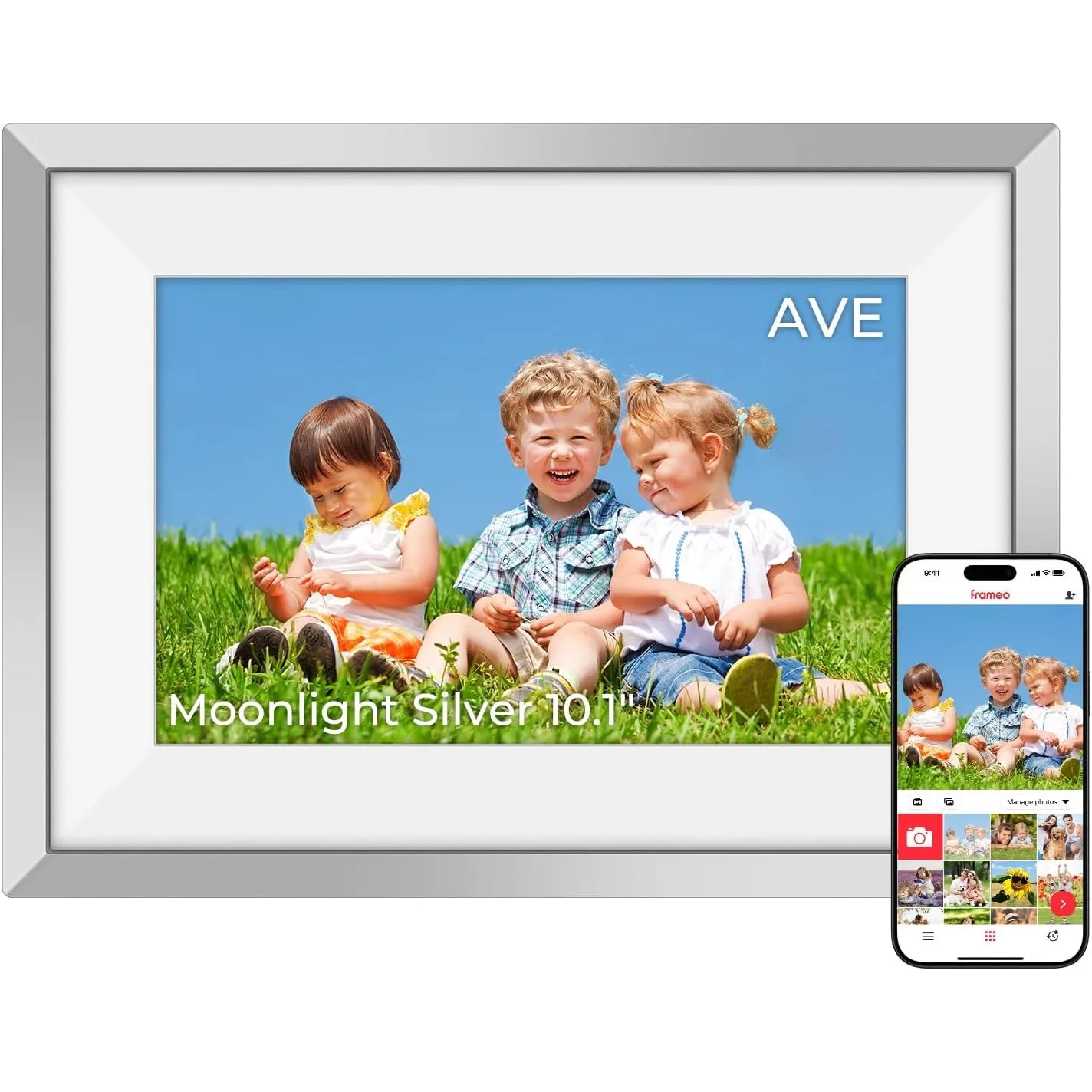 Frameo Digitaler Bilderrahmen Mondlichtsilber WLAN 10.1 Zoll 1280 * 800 HD