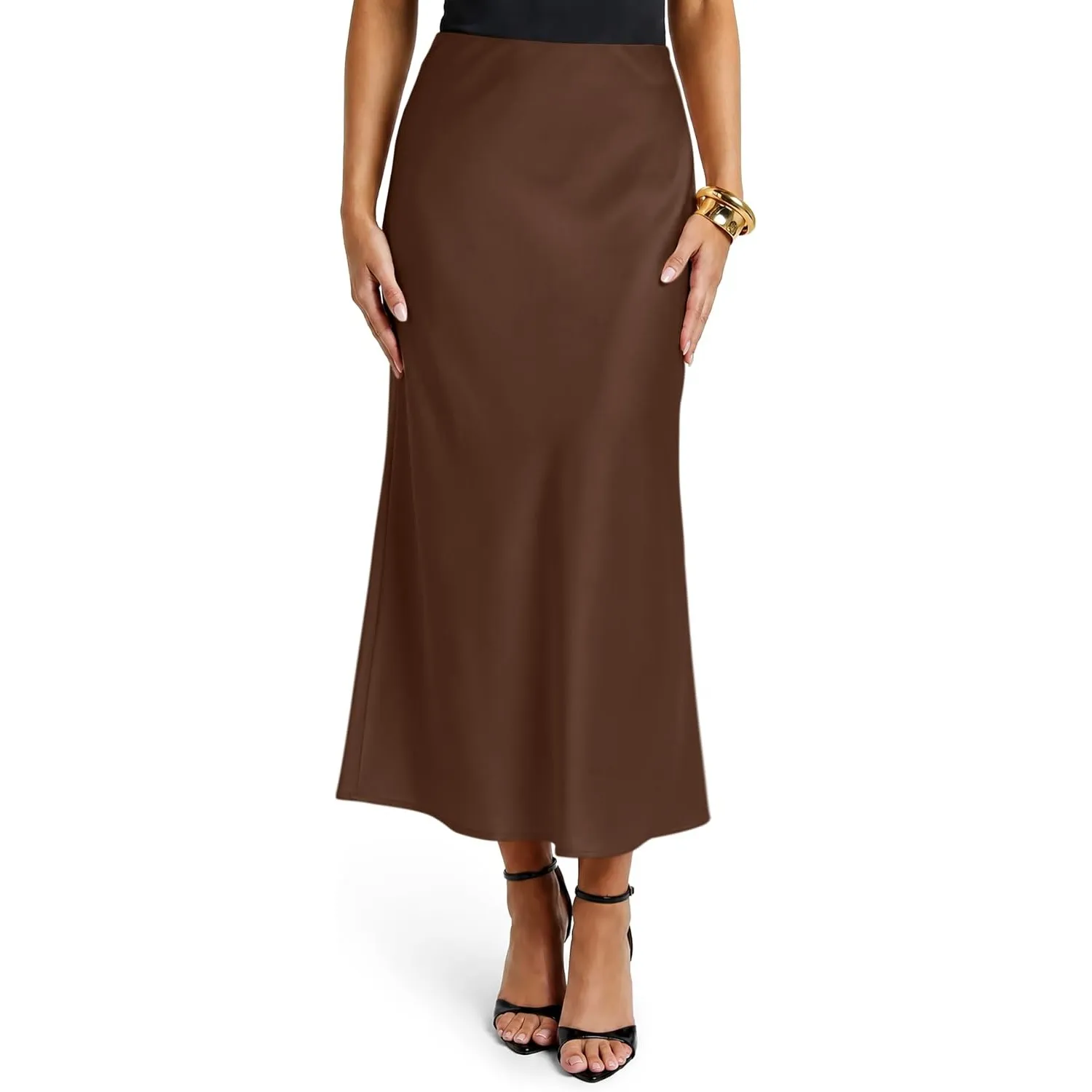 REORIA Damen Satin Rock Hohe Taille Langer Elegant Maxirock