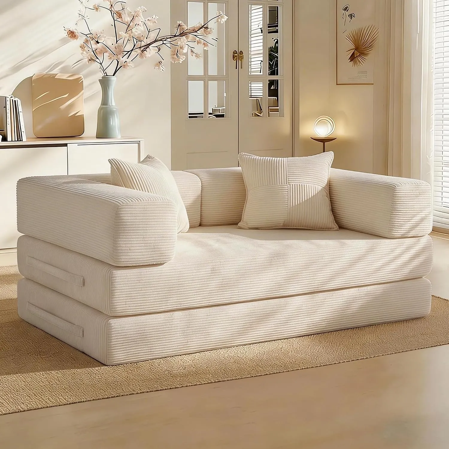 Vipbear Schlafsofa 160cm Breit, Boneless Couch mit Schlaffunktion Cord Sofa