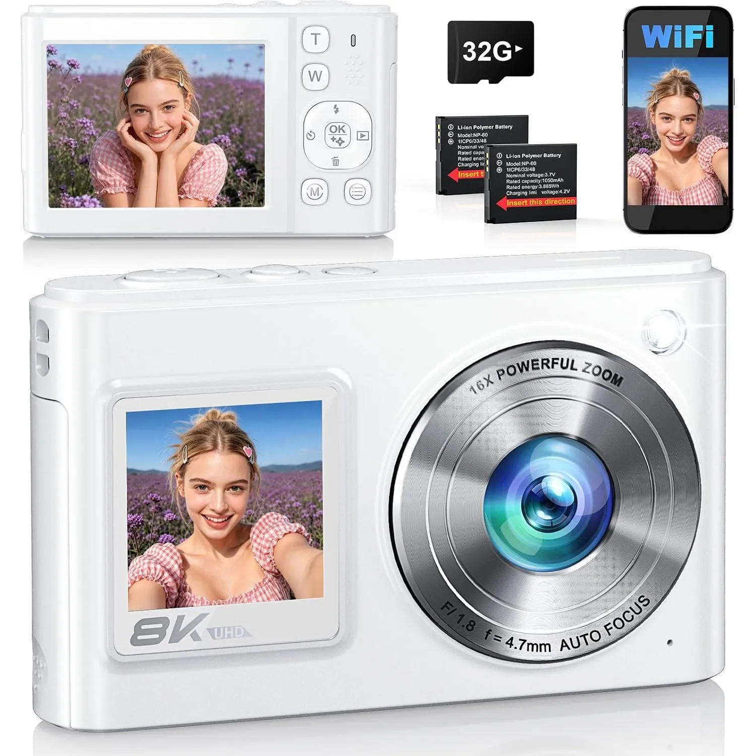 Digitalkamera 8K 96MP mit WLAN Dual-Display Fotokamera