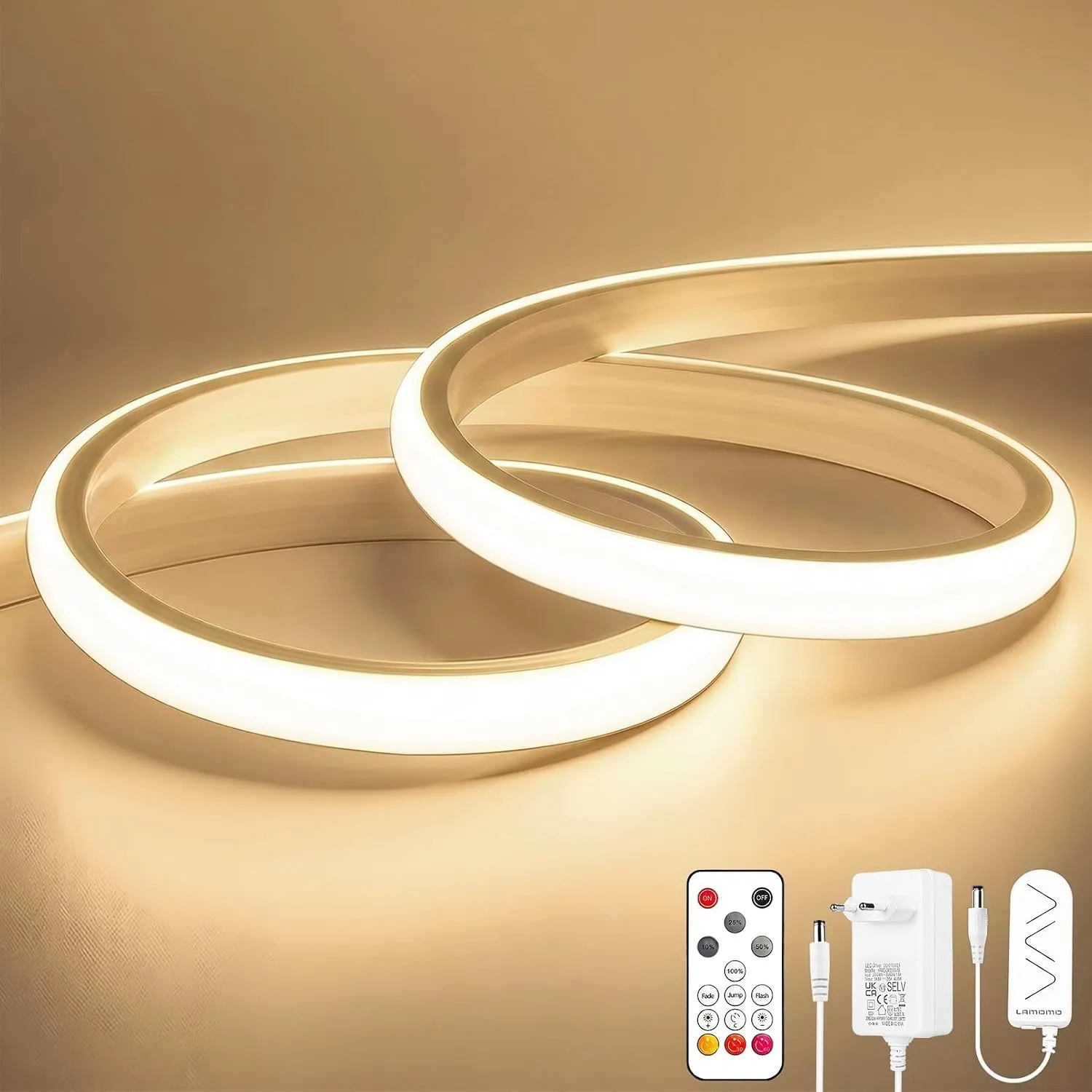 COB LED Streifen, Naturweiß Dimmbar Strip mit Fernbedienung, 3m