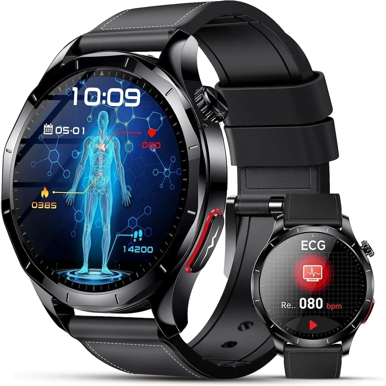 2026 Smartwatch Herren mit EKG/HRV/BMI/Blutdruck/Harnsäure(Schwarz)