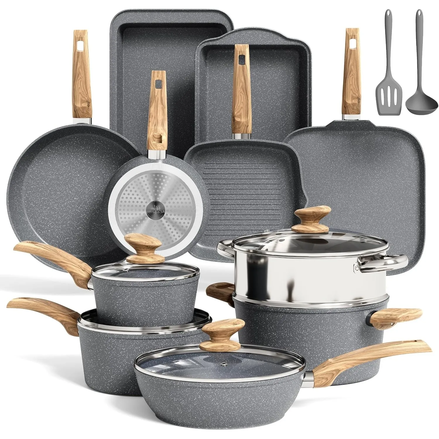 Kitchen Academy 17-teilige Induktions Töpfe Set, Granit Topf und Pfannenset
