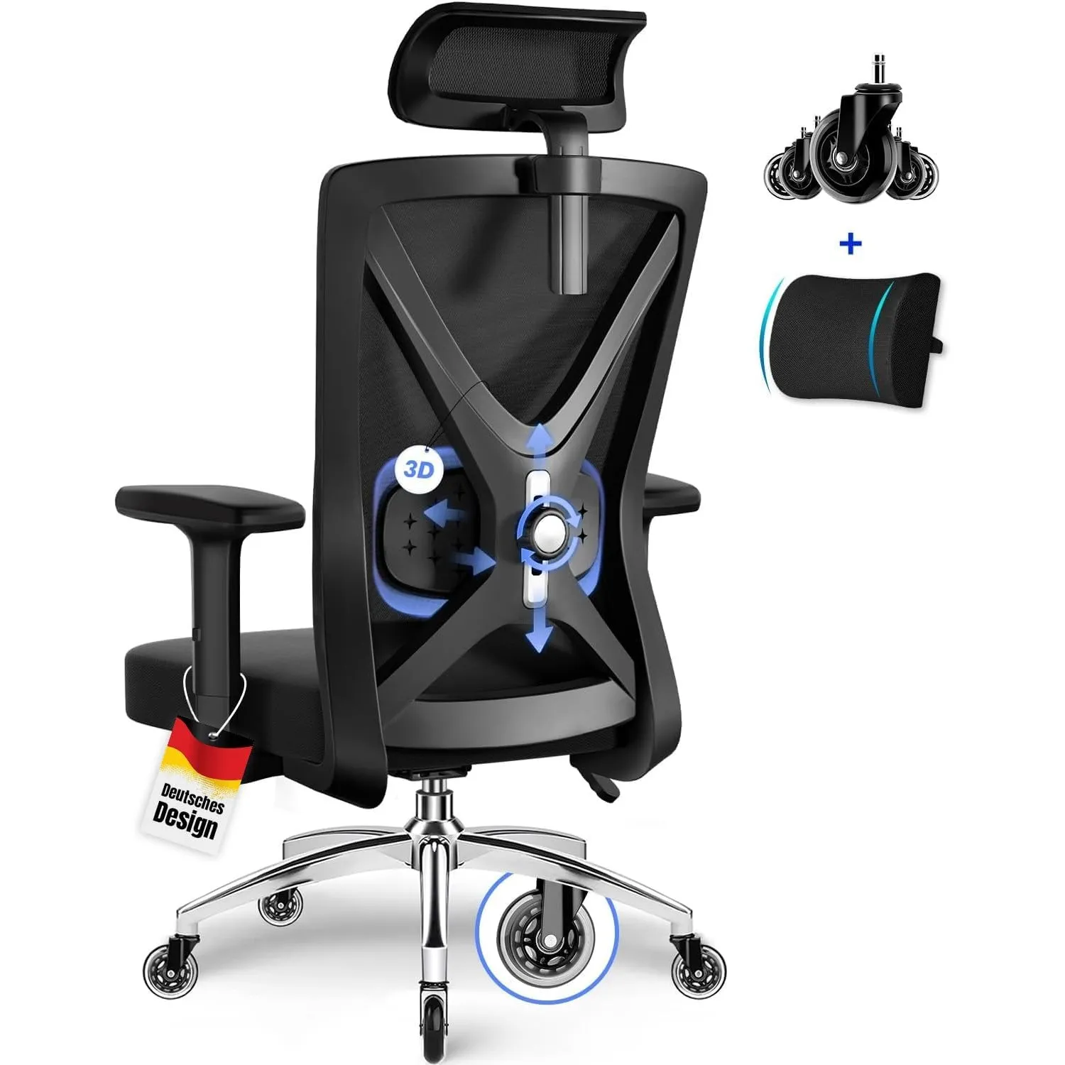 Daccormax Bürostuhl, Bürostuhl Ergonomisch Schreibtischstuhl mit Verstellbaren Armlehnen, weiche Lendenstütze aus Natur…