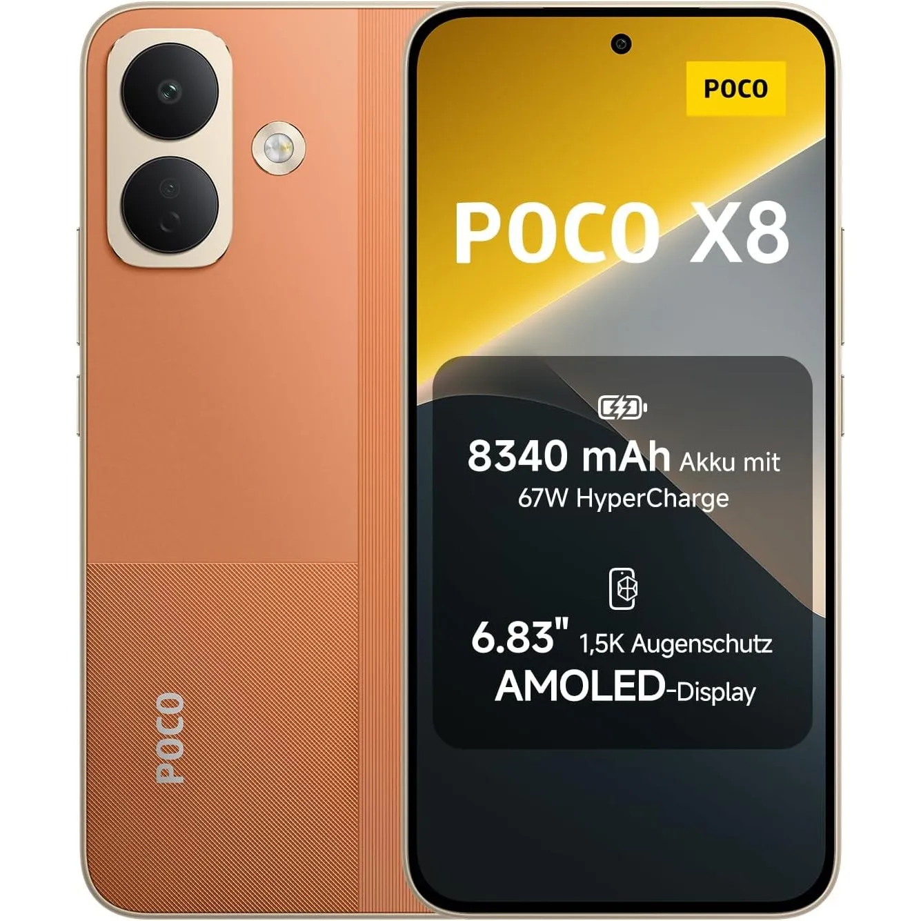 Poco X8, Smartphone 12+256 GB, Orange, 8340mAh Akku, 67W Laden