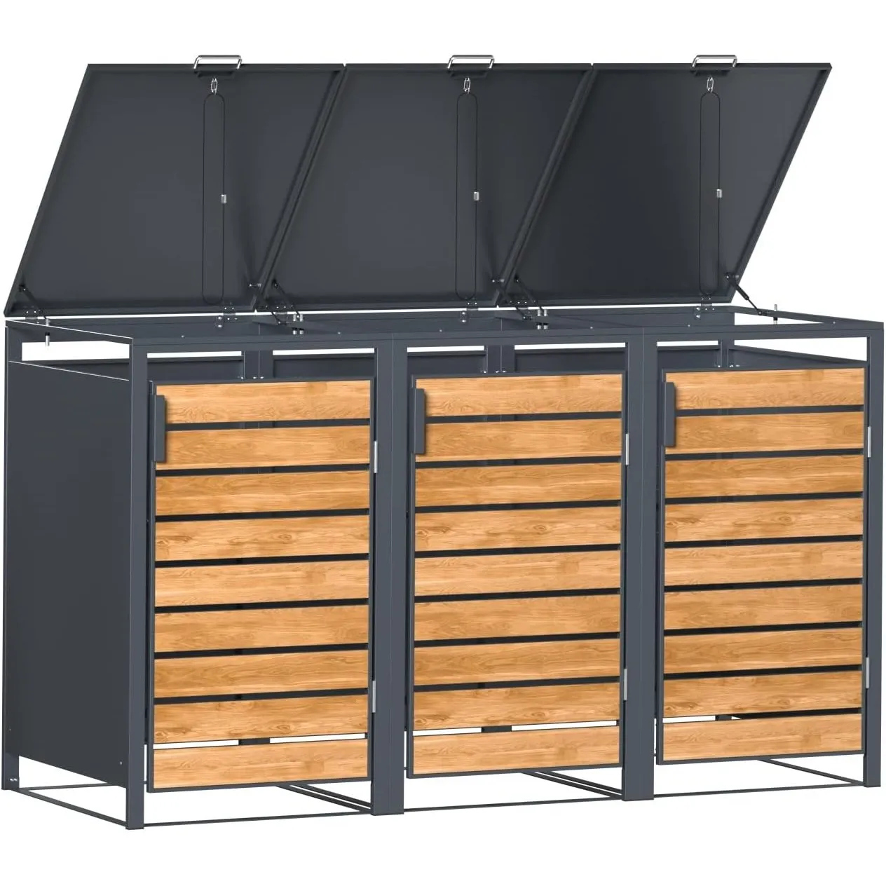 JOMO Mülltonnenbox 3er 120L mit Holzoptik, Mülltonnenhaus aus verzinktem Stahl für 3X 120L Tonne, wetterfeste Mülltonne…