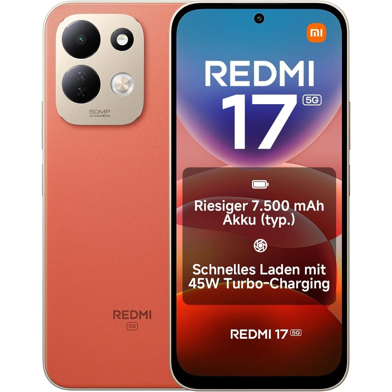 Xiaomi REDMI 17 5G, Smartphone 4+256 GB, Orange, 7500mAh Akku, 45W Laden