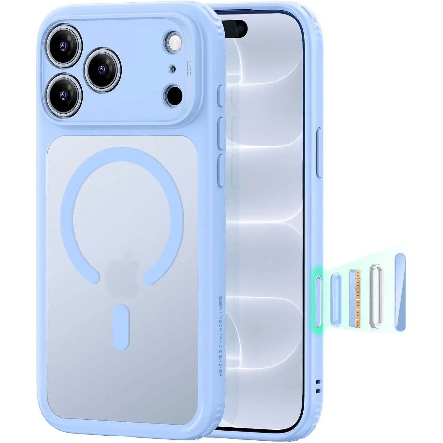 ESR Classic Hybrid für iPhone 18 Pro/17 Pro Hülle, Matt Hellblau
