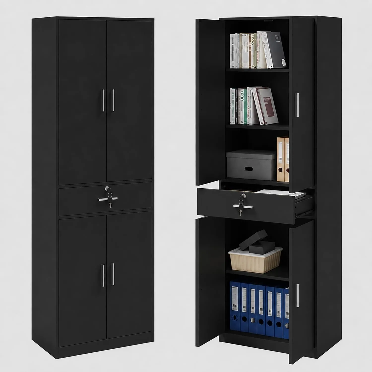 ELUCHANG Mehrzweckschrank BüroschrankAktenschrank mit Schublade, Schwarz