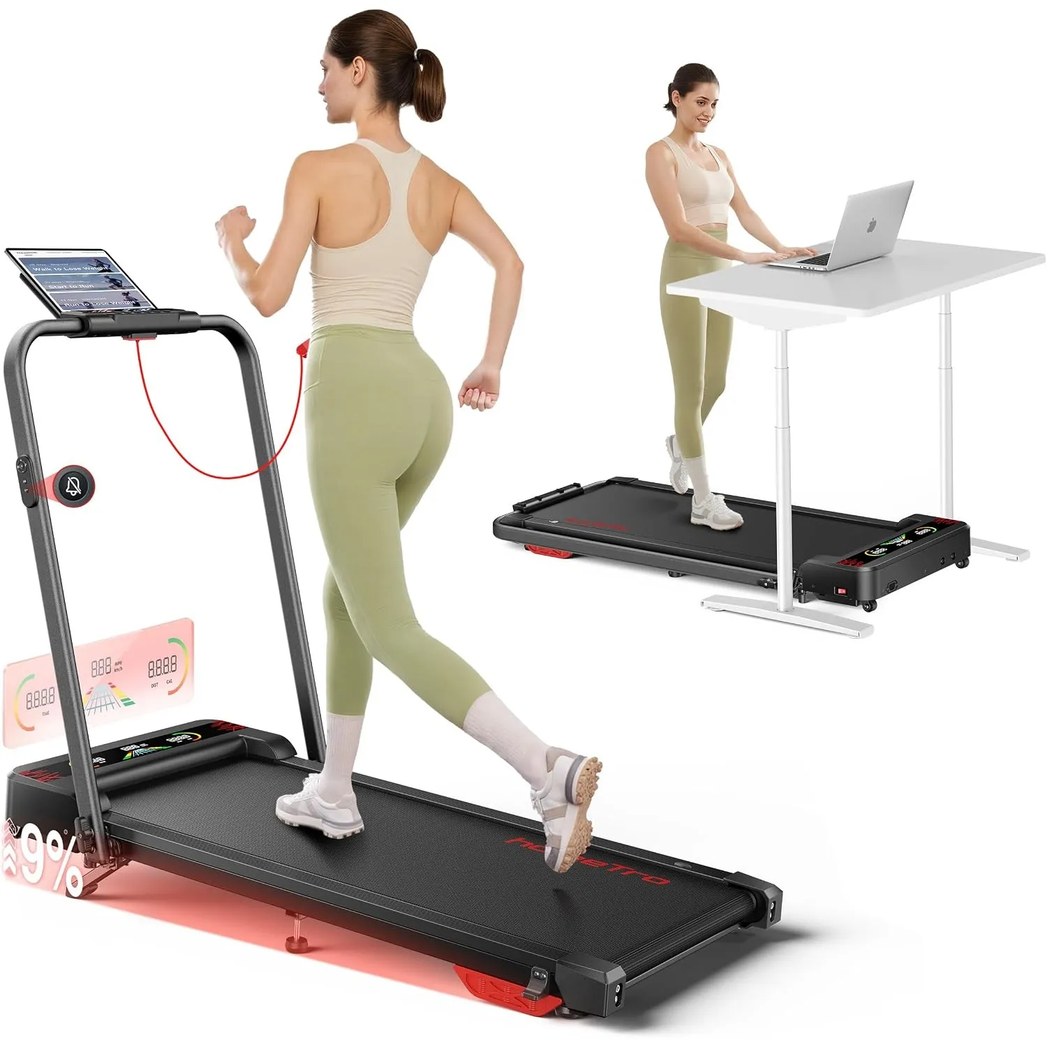 Laufband für Zuhause & Büro Klappbar, Walking Pad mit Steigung - 9% Neigung