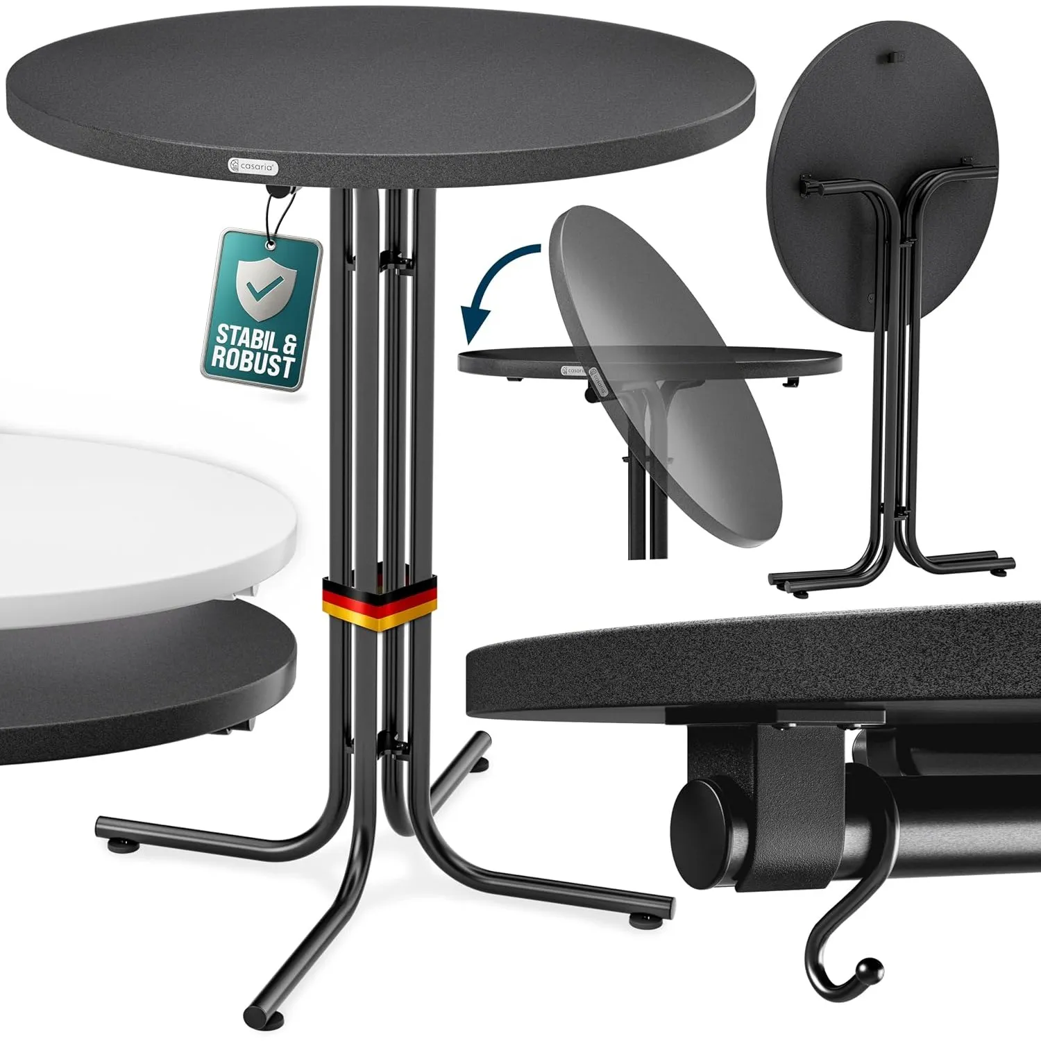Casaria® Stehtisch 2er Set Klappbar Outdoor Gastro Bistrotisch 2X Haken Ø 80 cm Rund Witterungsbeständig Grau Anthrazit…
