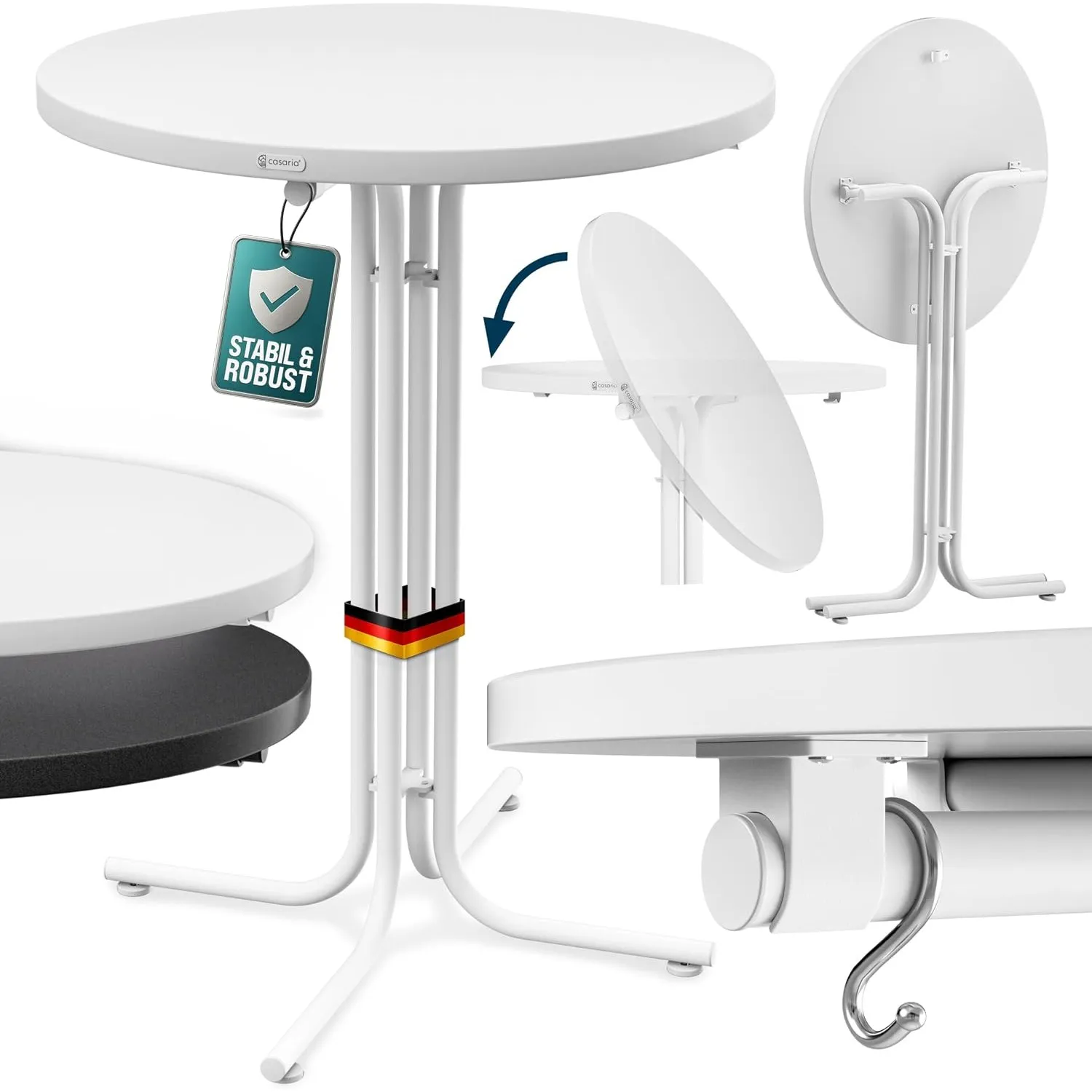 Casaria® Stehtisch 2er Set Klappbar Outdoor Gastro Bistrotisch 2X Haken Ø 70 cm Rund Witterungsbeständig Weiß Partytisc…