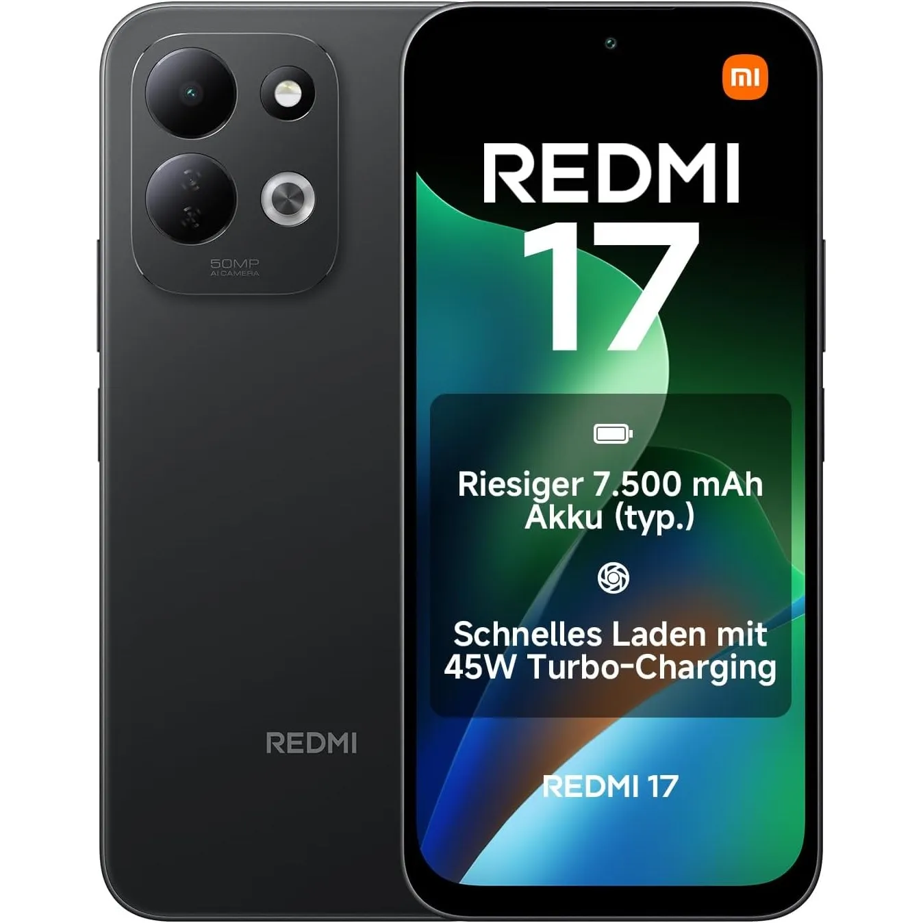 REDMI 17, Smartphone 4+256 GB, Schwarz, 7500mAh Akku, 45W TurboCharge-Laden