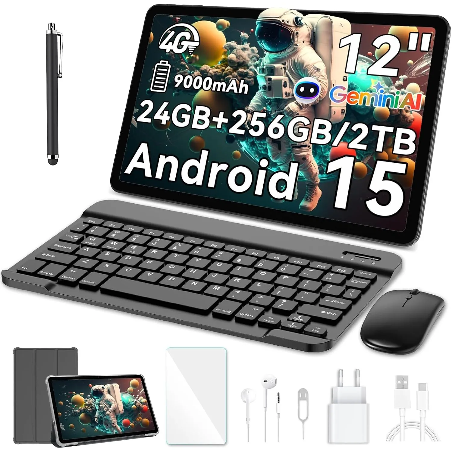 Blackview MEGA2 Tablet 12 Zoll mit Tastatur, Android 15, 24 GB RAM (6+18 GB) + 256 GB, 2K Display, 4G LTE, 5-GHz-WLAN, …