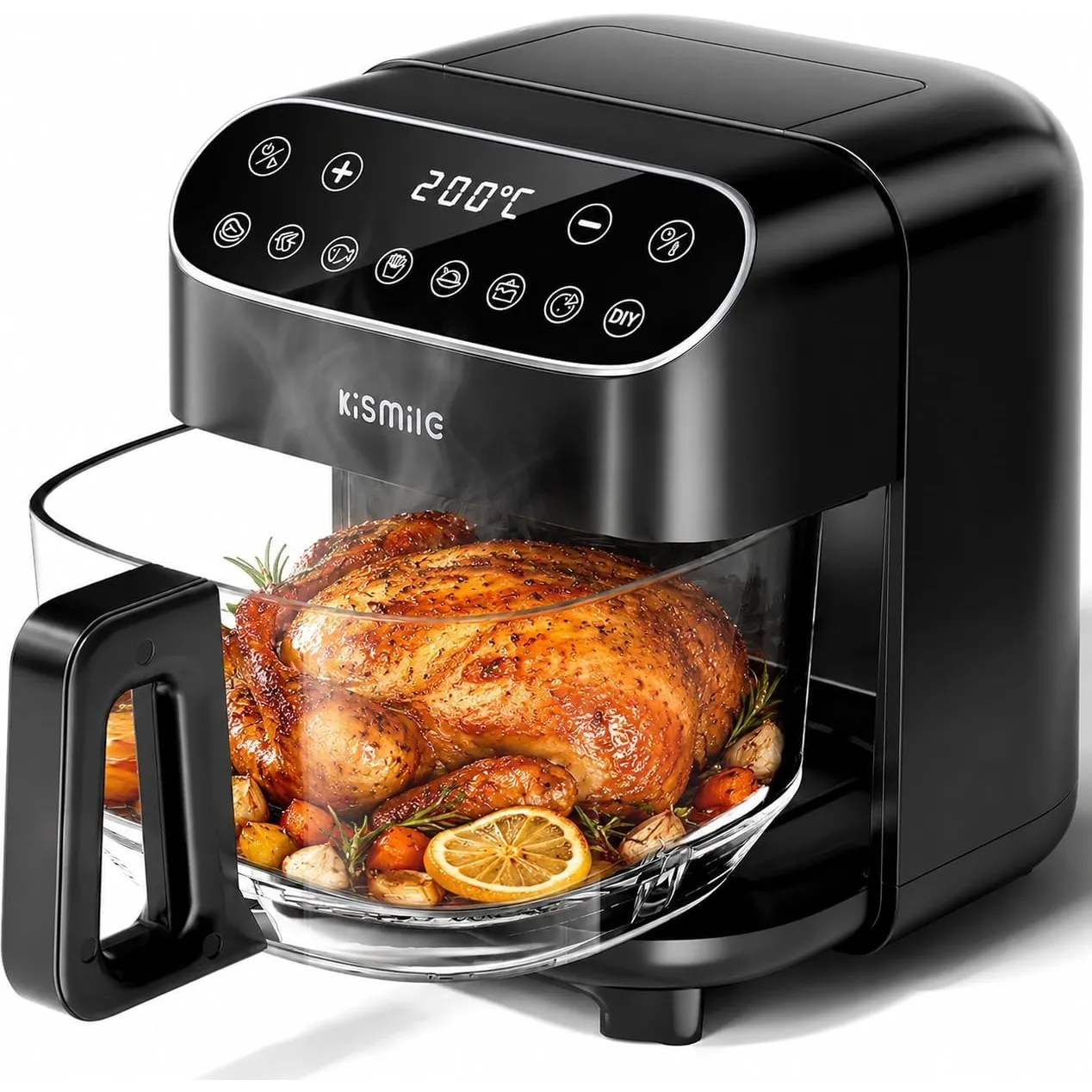Kismile Glas Airfryer 4,7L, PFAS-frei, Touchscreen, 1500W, 8 Programme