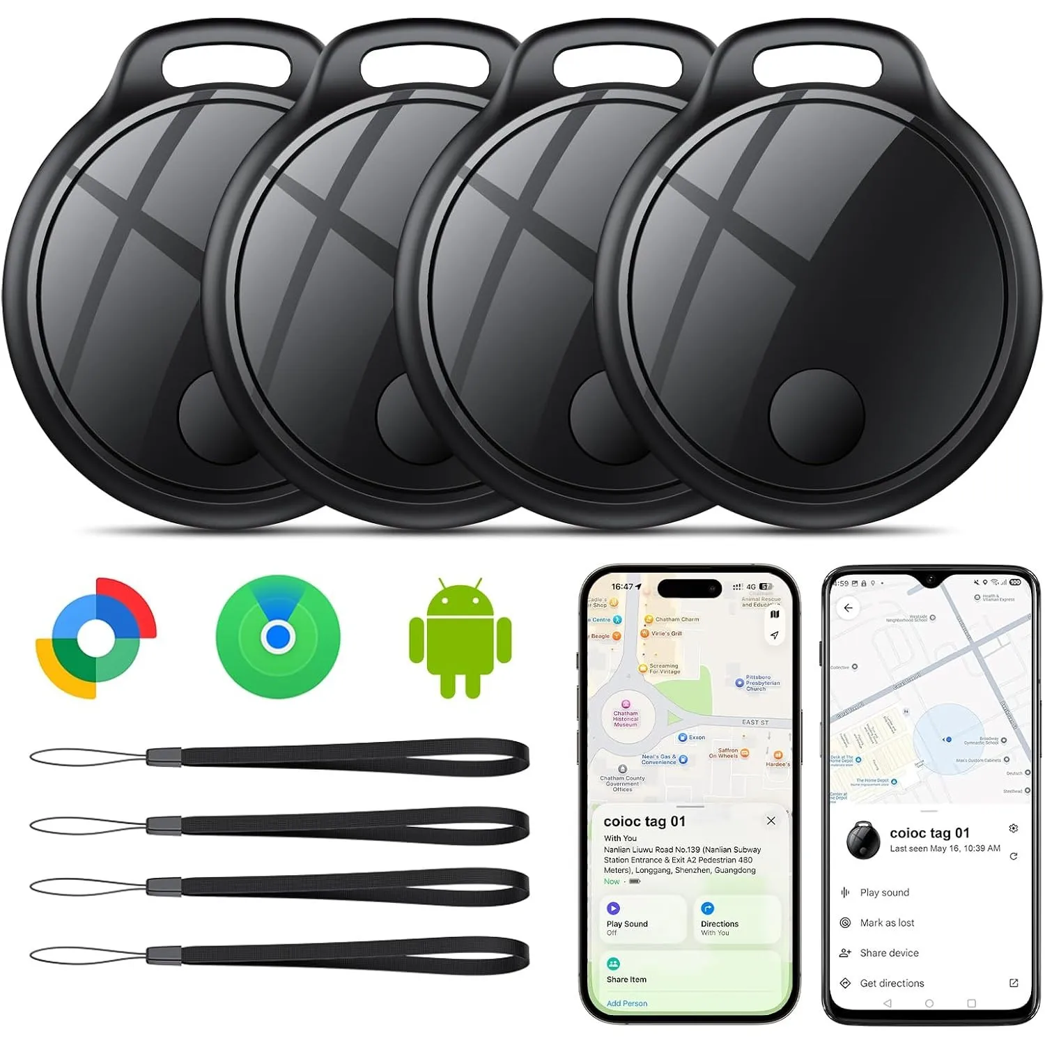 Smart Tracker Tag 4er Pack, Schlüssel Finder Kompatibel Compatible Avec Apple Find My und Google Find Hub, IP68 wasserd…