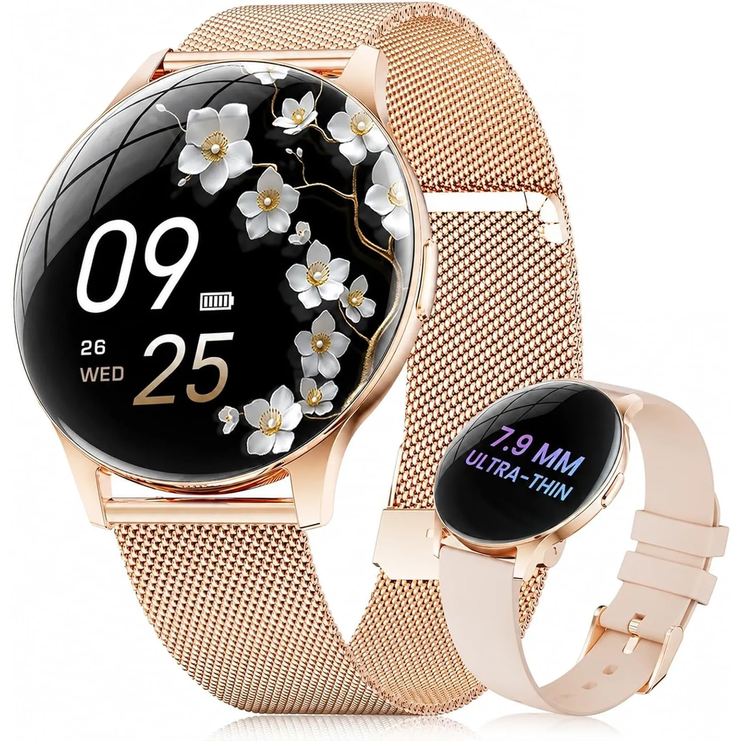 ESFOE Damen Smartwatch Ultradünn,1.43" AMOLED Smart Watch mit Bluetooth Anrufe,Uhr Damen Herren mit 120 Sportmodi Pulsu…