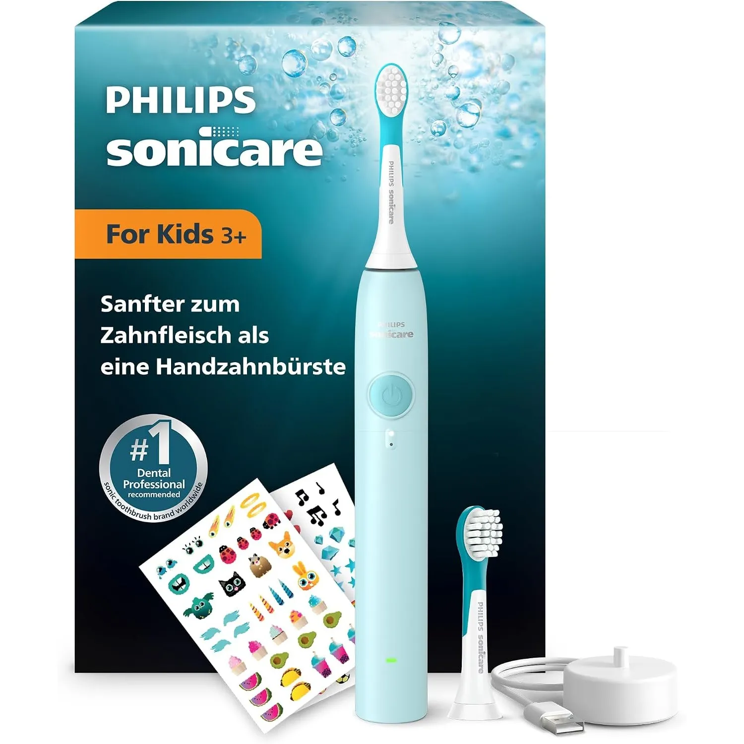 Philips Sonicare for Kids elektrische Kinderzahnbürste - Schallzahnbürste für Kinder ab 3 Jahren, 2 sanfte Putzprogramm…