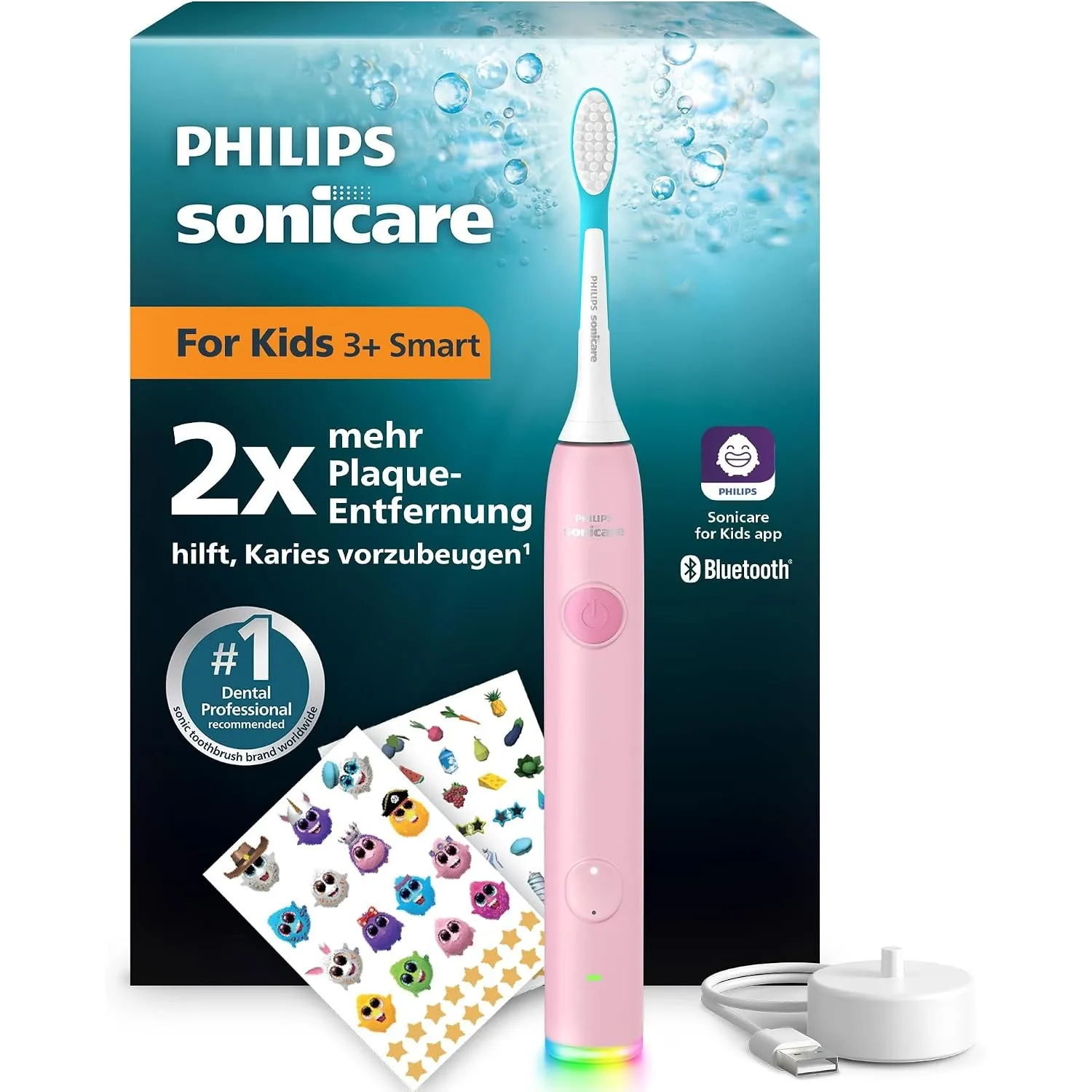Philips Sonicare for Kids Smart elektrische Zahnbürste - Schallzahnbürste mit App, für Kinder 3+, 2 sanfte Putzprogramm…