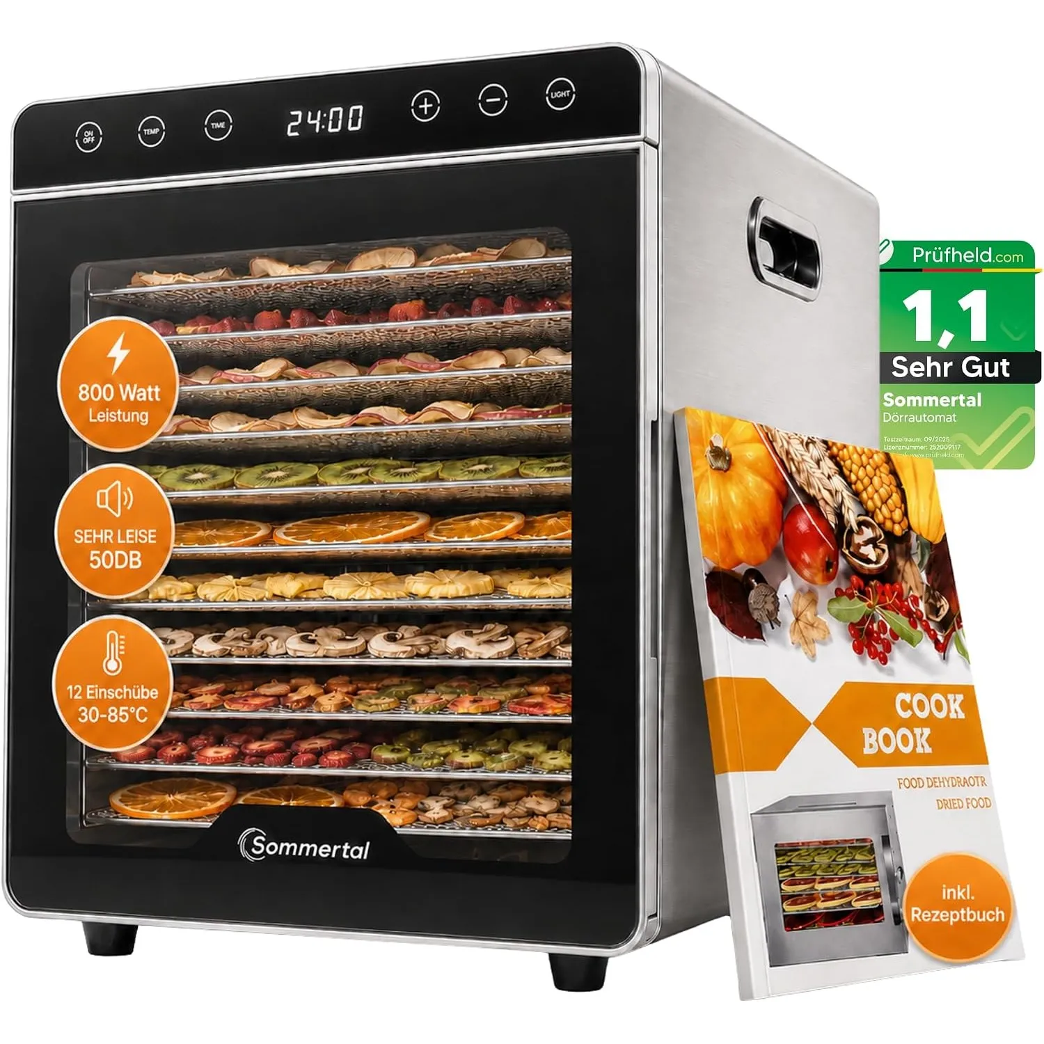 Sommertal Dörrautomat Silence 800 | 12 Edelstahl-Einschübe 800 Watt leise