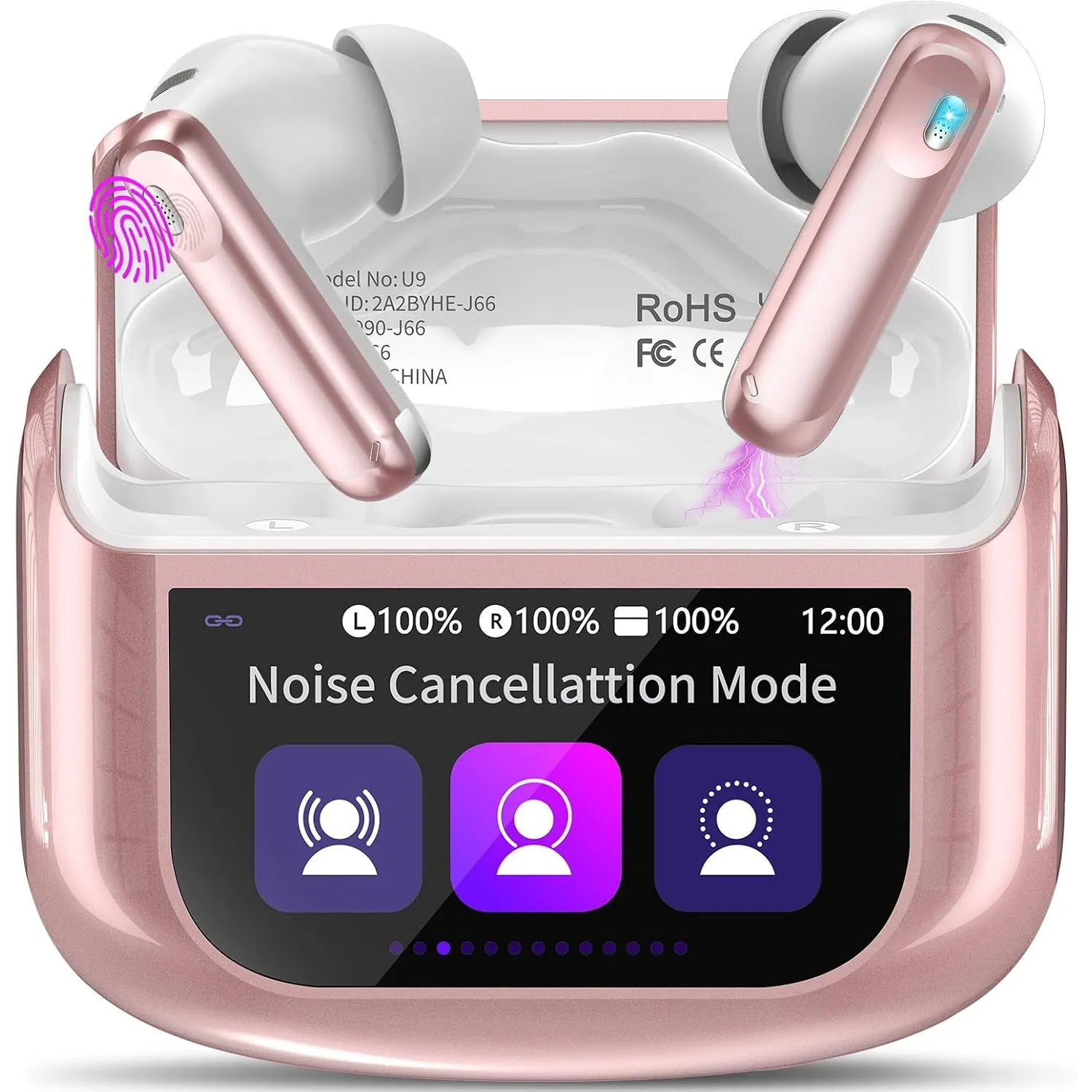 Touchscreen Bluetooth Kopfhörer, 2026 In Ear Kopfhörer Kabellos Bluetooth 5.4 mit ANC+ENC Noise Cancelling Mic, 48Std S…