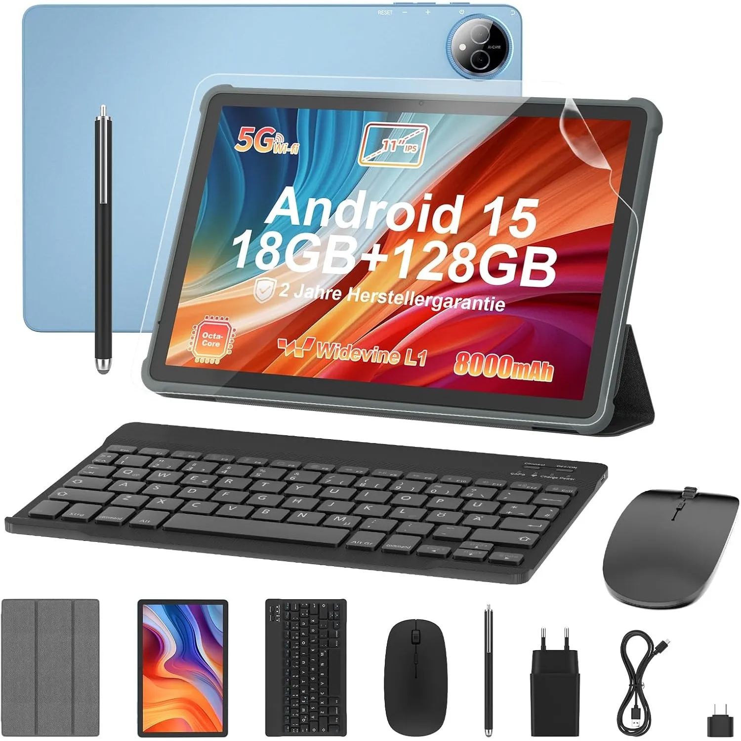 AWOW Tablet 11 Zoll mit Tastatur: Android 15 8000mAh Octa-Core 18GB+128GB 2TB TF Tablet PC - WiFi 6 BT 5.2, 13MP+5MP Ka…