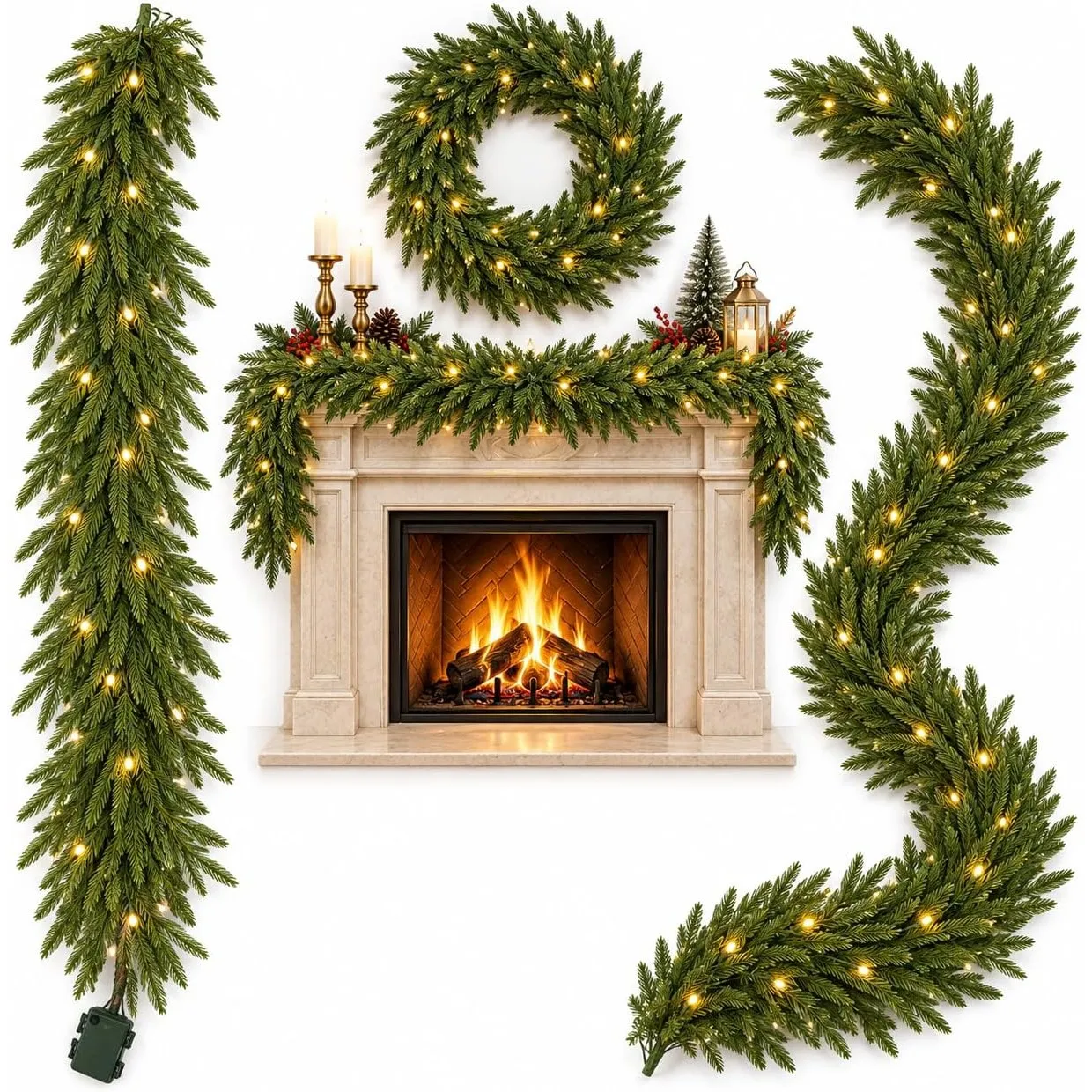 Weihnachtsgirlande 2M Tannengirlande 50LED Lichterkette mit Timer 8 Modi