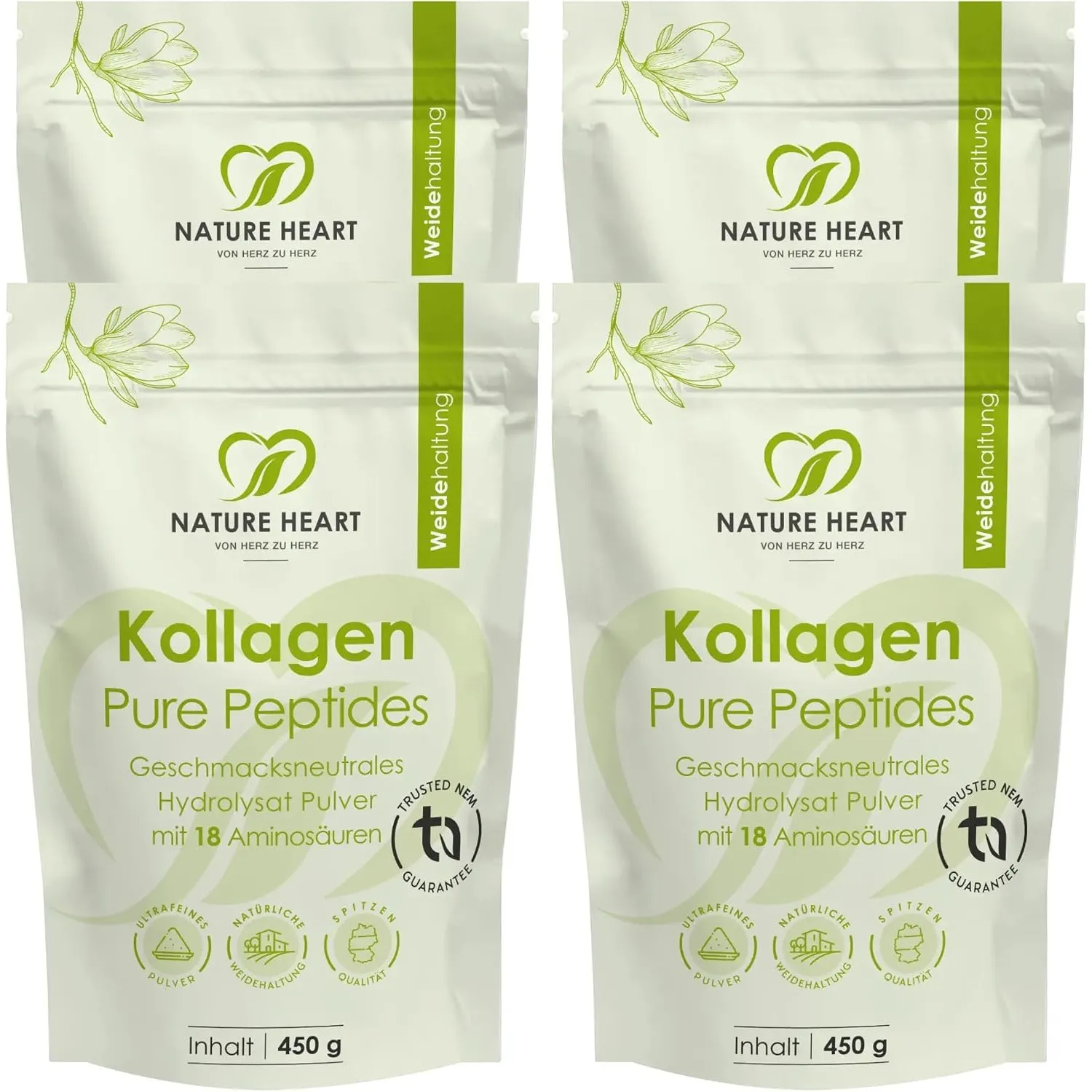 Nature Heart Kollagen Pure Peptides Pulver 4 Stück - 1800g