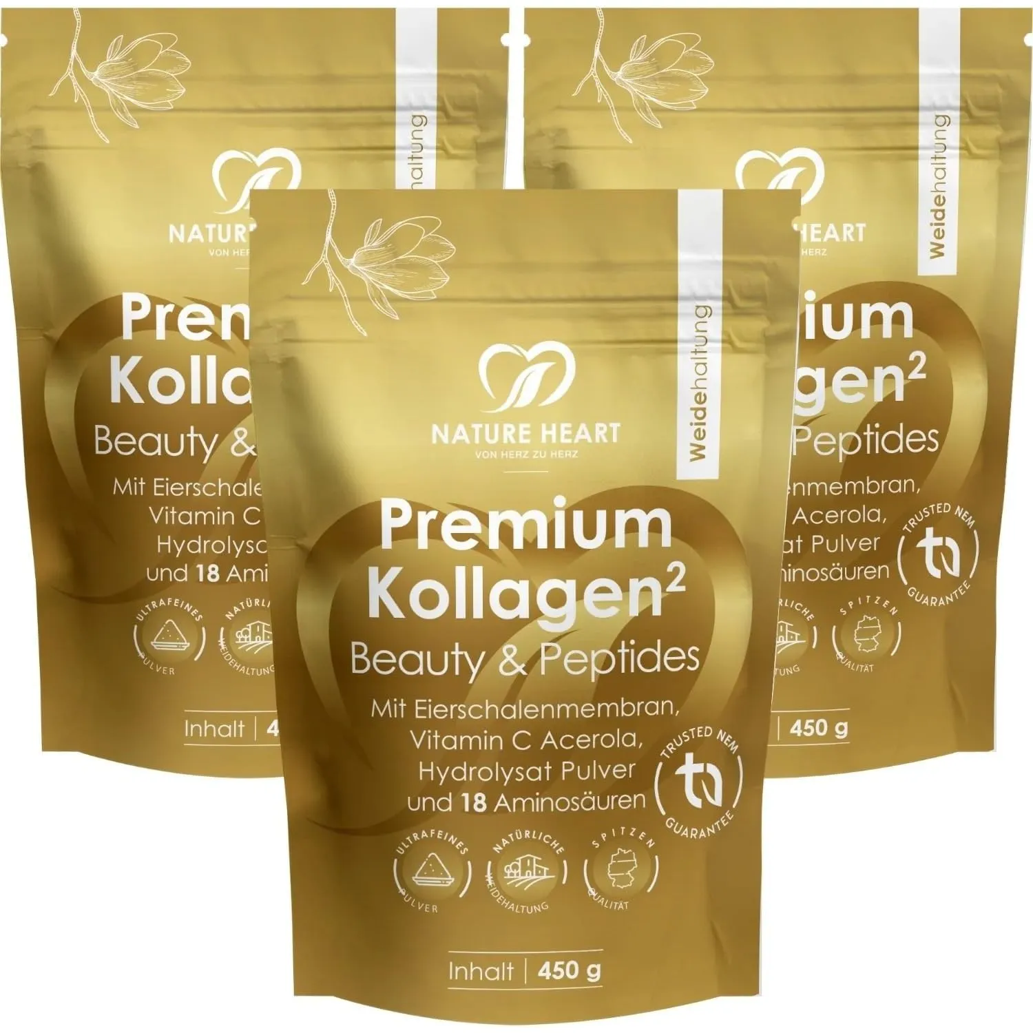 Nature Heart Kollagen Peptides Pulver 3 Stück 1350g