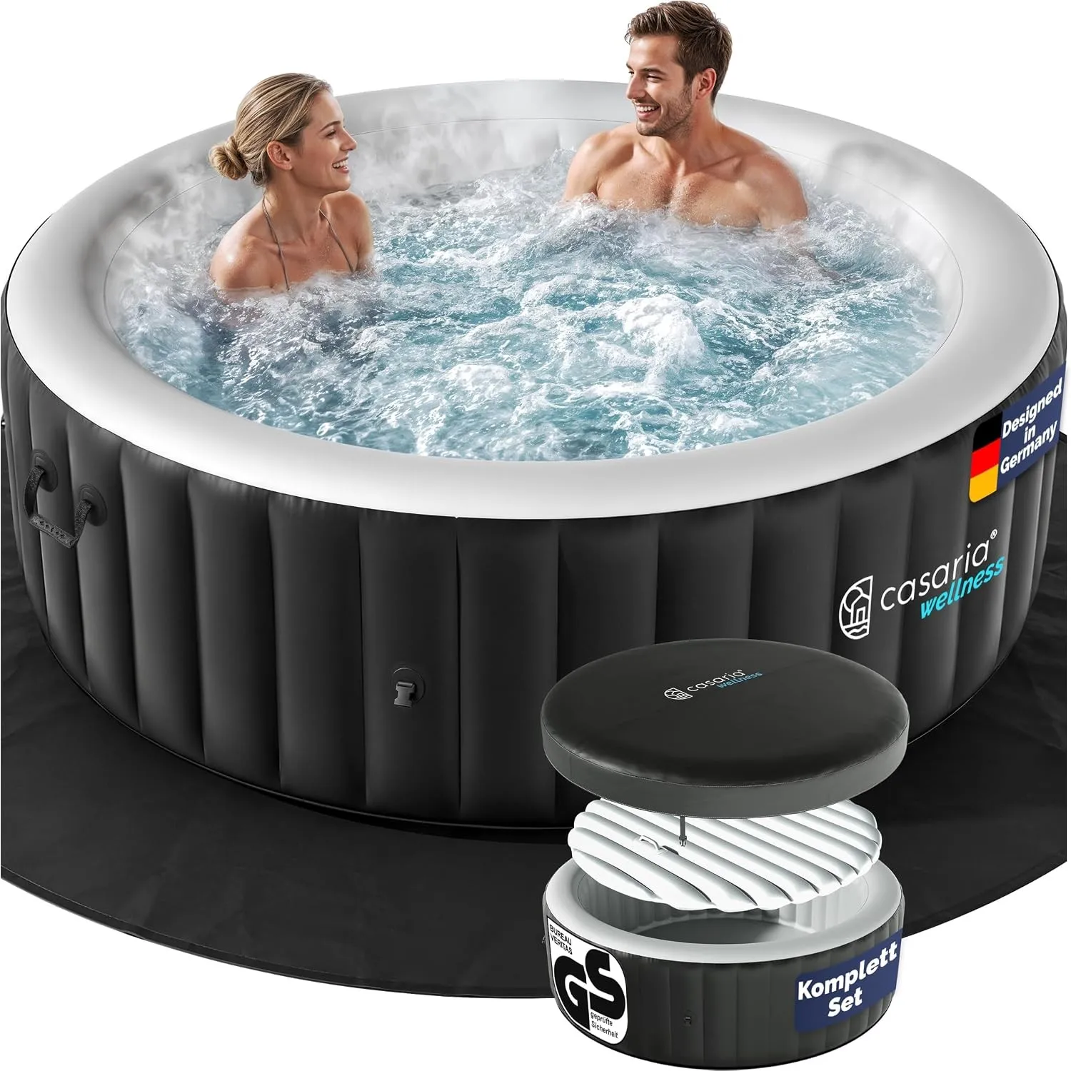 CASARIA Aufblasbarer Whirlpool 4 Personen rund Ø163cm 100 Düsen