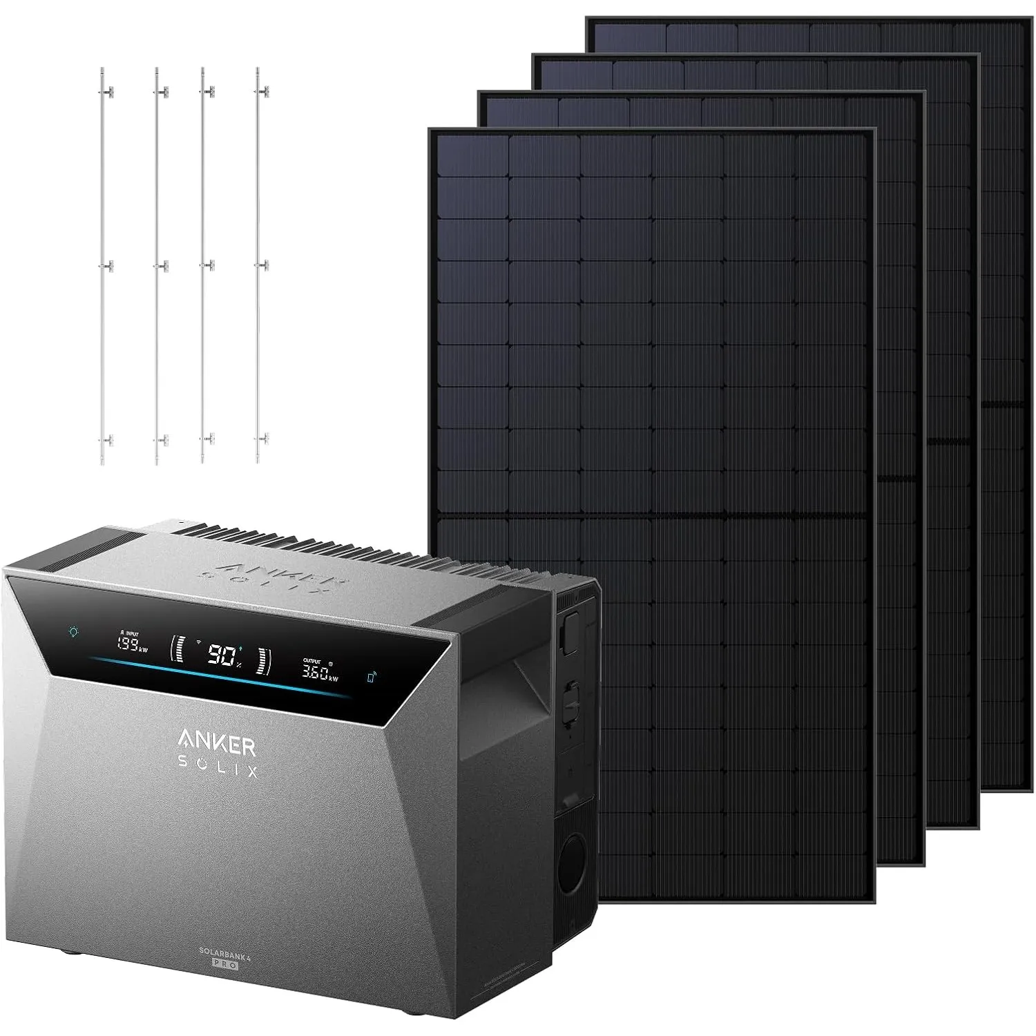 Anker SOLIX Solarbank 4 Pro + 4× 500W Solarpanels + Schrägdachhalterungen