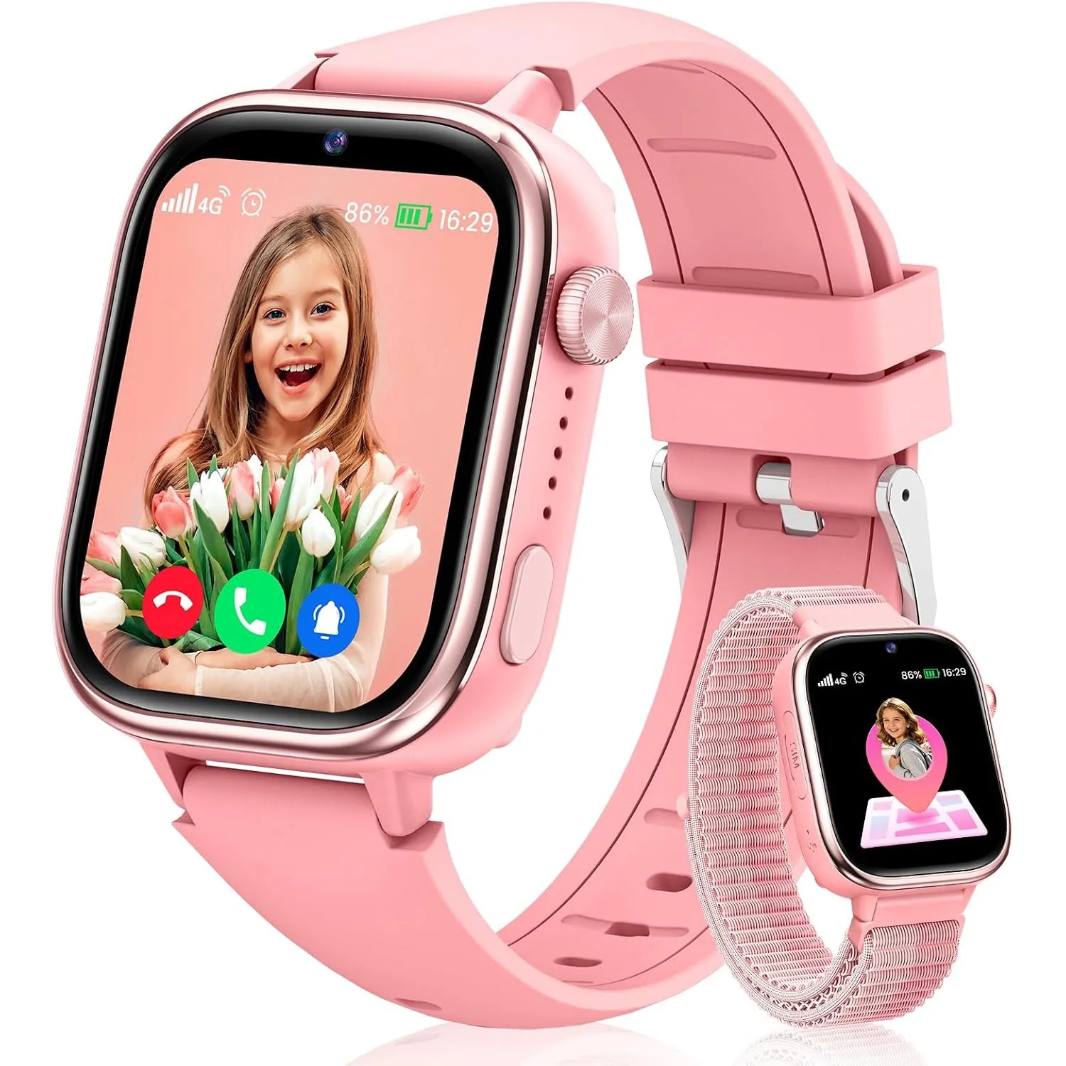 RUXINGX Smartwatch Kinder GPS, Kinderuhr mit Telefon und SOS (Rosa)