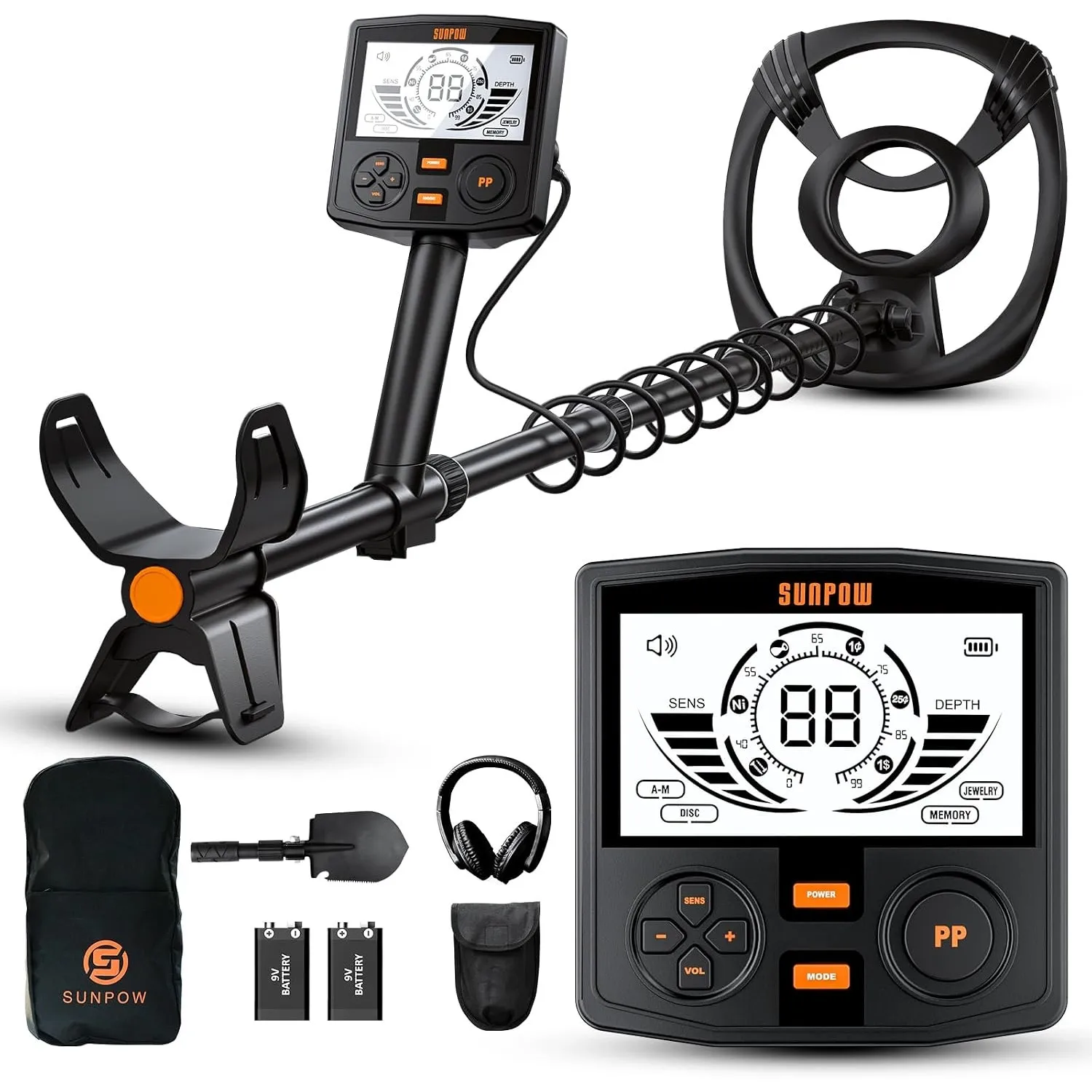 SUNPOW Metalldetektor – 5 Modi Profi für Erwachsene, Pinpointer, IP68 wasserdichte 30 cm Suchspule, 2X HD-LCD Display, …
