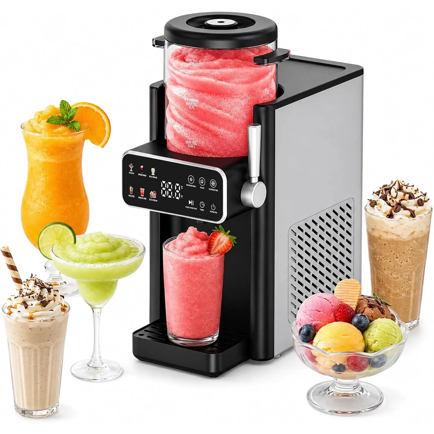 Initio Slush Maschine, Slushie Maschine mit 12h-Timer, Schwarz | Ideal für hausgemachte Slush, Frappés, Milchshakes und…