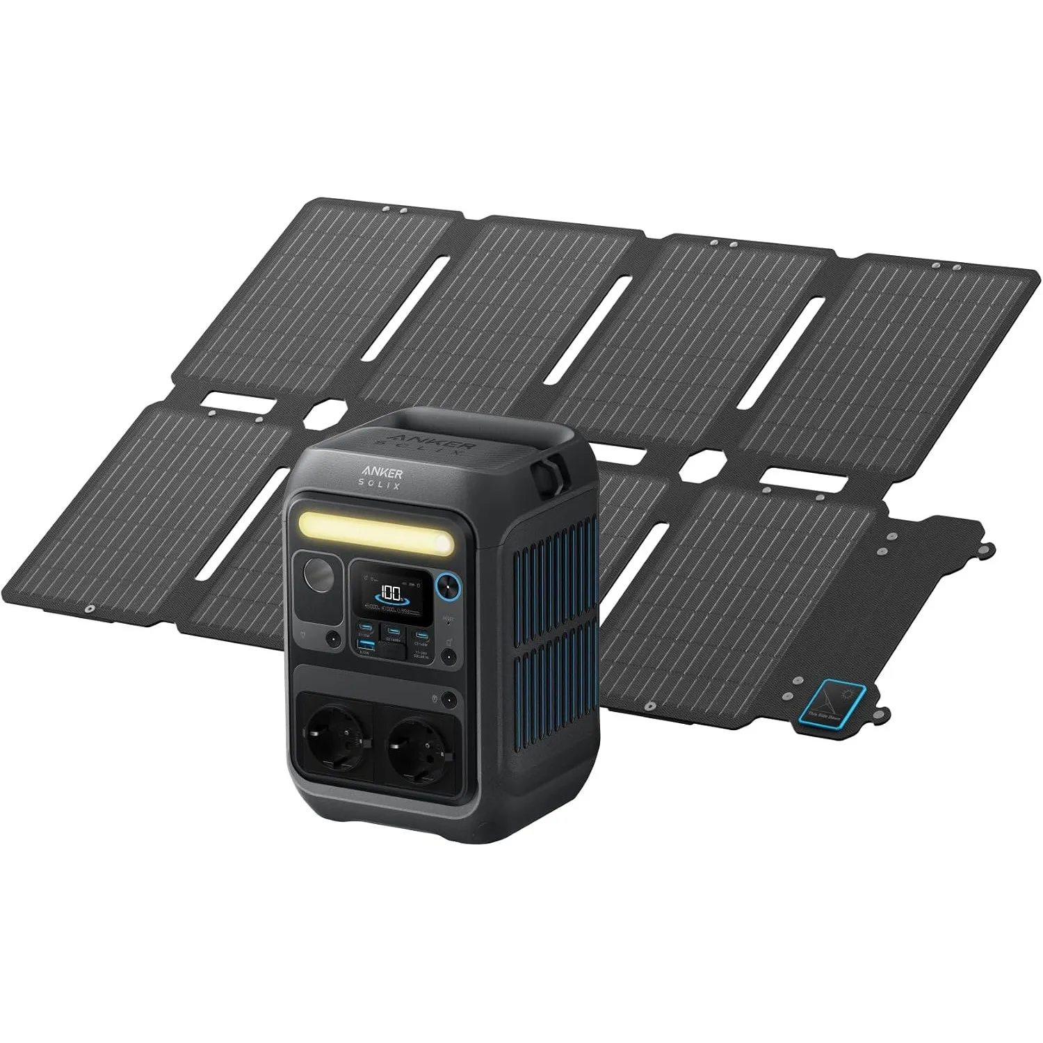 Anker SOLIX C300X Tragbare Powerstation + 100W Solarpanel, 288Wh LiFePO4 | 300W (Max 600W) Solargenerator set, 140W Bei…