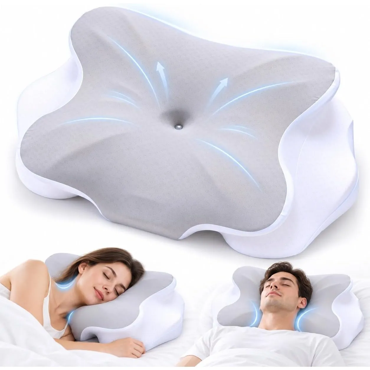 Nackenkissen Memory Foam,Ergonomisches Kopfkissen für Alle Schlaflagen Memory‑Foam‑Komfort Nackenstützkissen, Ergonomis…