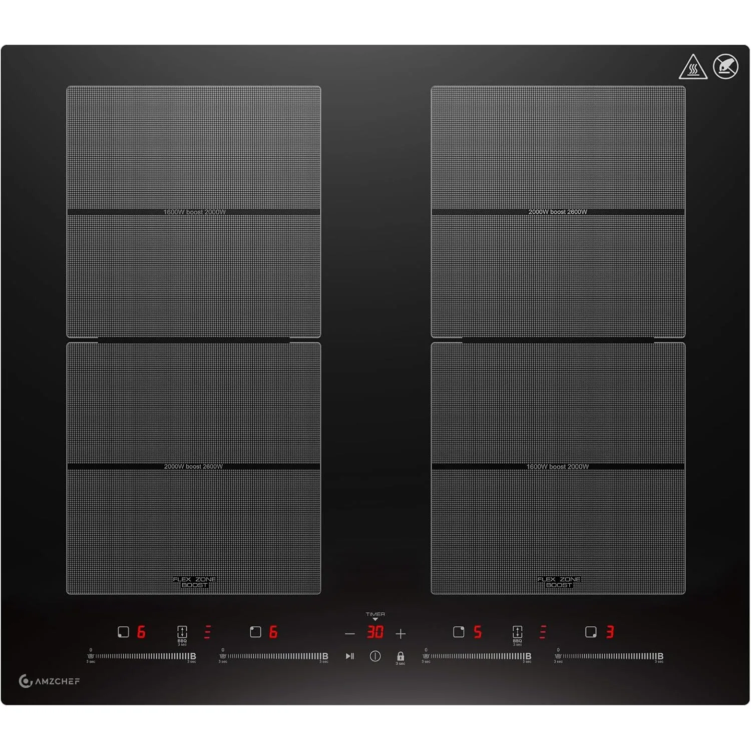 AMZCHEF Induktionskochfeld 60cm mit 2 Flexzonen und Booster