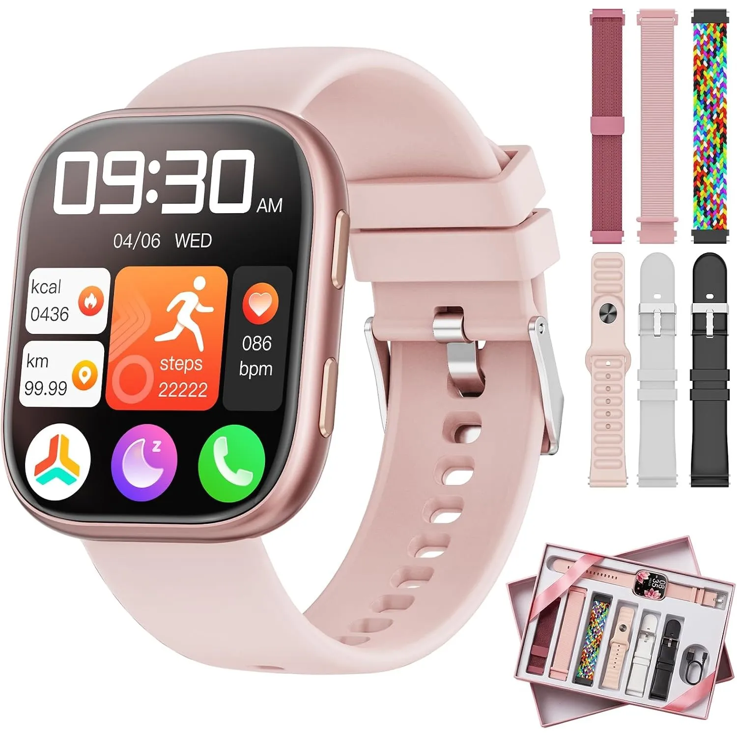 Smartwatch Damen Herren mit 7 Armbänder & Geschenkbox, 1.83" HD Smartwatch mit Bluetooth-Anruf, Fitness Tracker mit Pul…