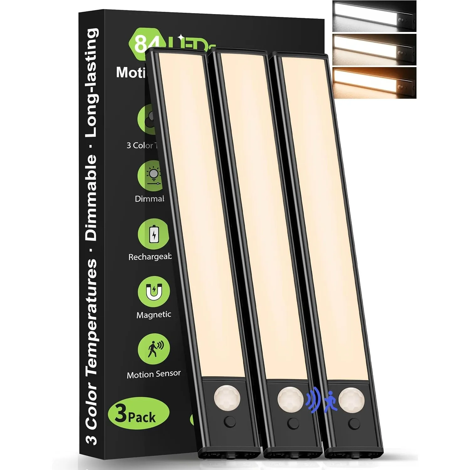Unterbauleuchte-Bewegungsmelder Licht 25CM, 3-Farbtemperaturen(3er-Set)