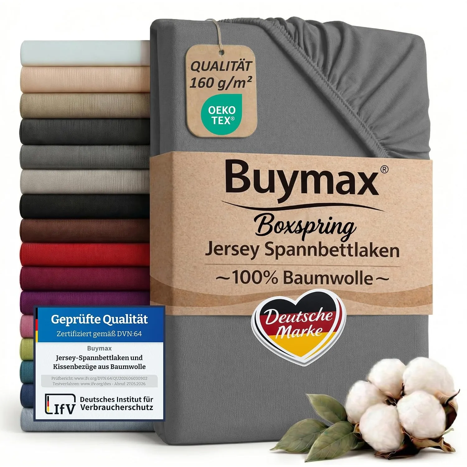 Buymax Spannbettlaken Boxspringbett 90x200-100x220 cm, 100% Baumwolle Jersey, 160 g/m², Oeko-TEX, für hohe Matratzen, A…