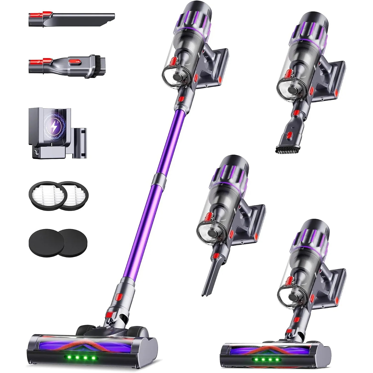 Akku Staubsauger Kabellos 80Min 650W 55KPa, Staubsauger Kabellos mit 1,8L Großer Staubbecher, mit Display& Anti-Tangle-…